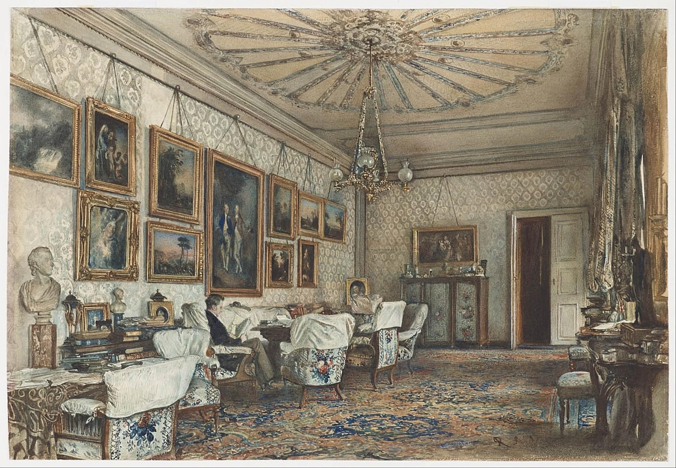 POSTERIIk Vintage Classic Picture Landscape Artwork Salon in the Apartment Oflanckoronski in Vienna by Rudolf Von Alt Portrait Canvas Painting for Office Home Decor 60x90cm