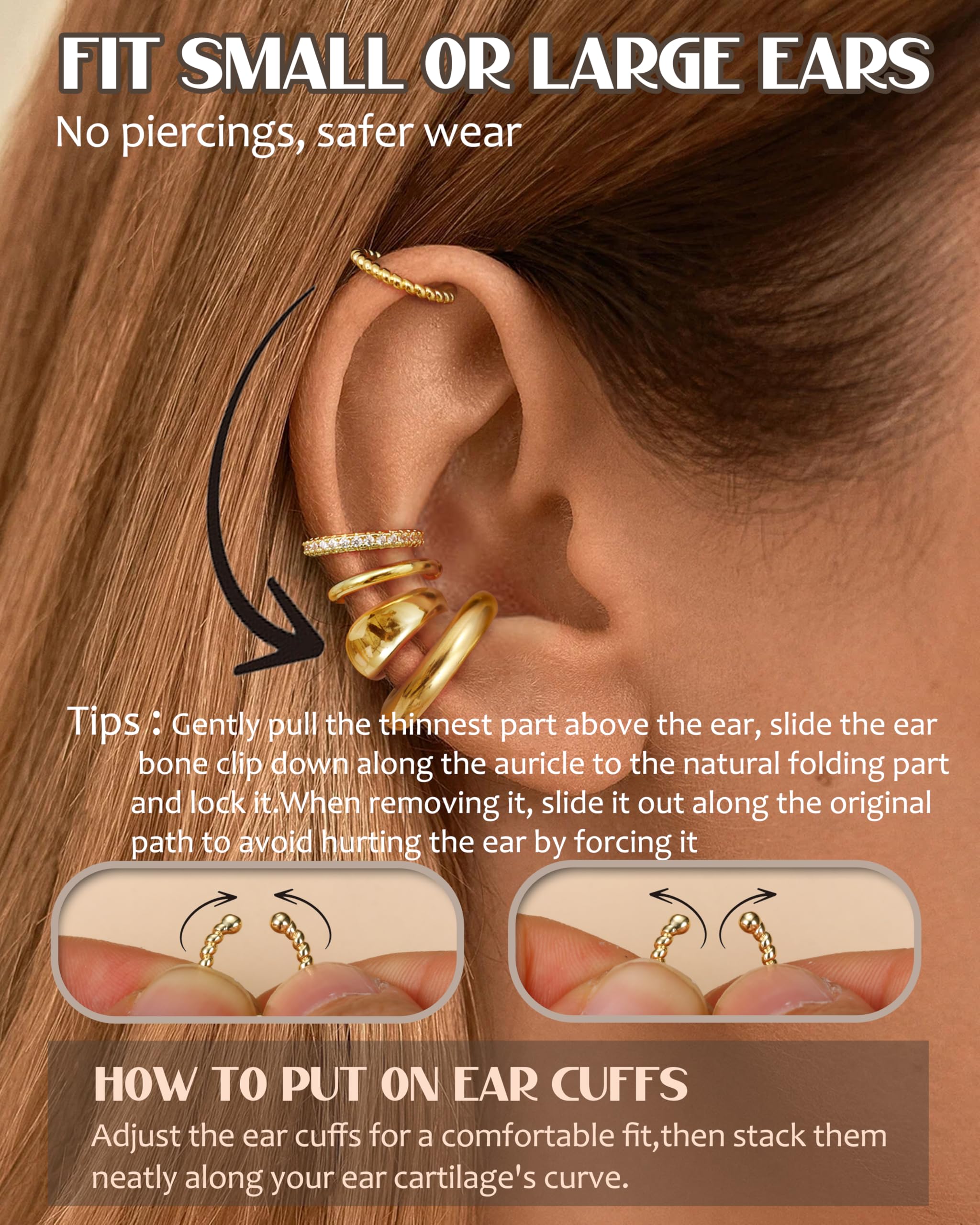 CASSIECA Ear Cuff Orecchini Non Piercing, Orecchini Donna Chunky Earcuff Orecchini Senza Buco alla a Clip per Cartilagine Orecchini a Clip Ipoallergenici Regalo di Gioielli