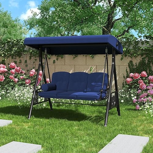 Miniatura 7 de AECOJOY Columpio para porche al aire libre, columpio de porche de 3 asientos con toldo ajustable, columpios al aire libre para adultos con cojines