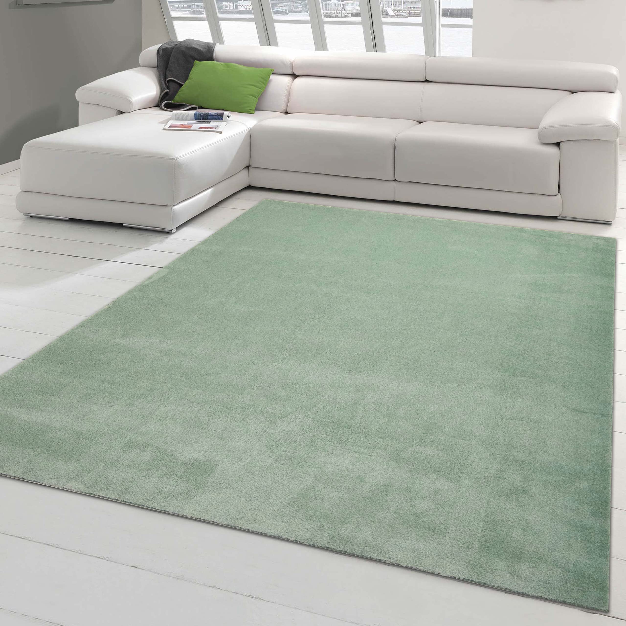 Teppich-Traum Moderner Teppich Waschbar Einfarbig Grün 140x200 cm | Weich und flauschig, bis 30 °C waschbar, pflegeleicht, rutschfest, formstabil, saugrobotergeeignet, Wohn- & Kinderzimmer