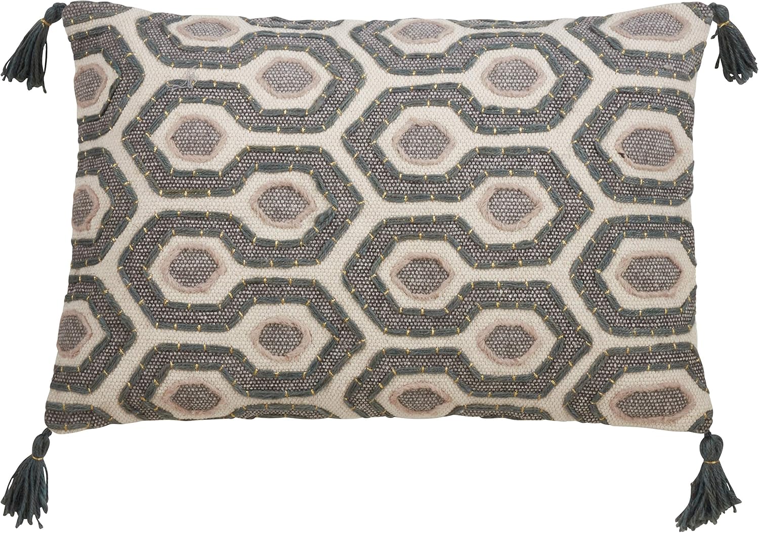 SARO LIFESTYLE Lauren Collection Block Print Modern Throw Pillow Cover, 16"x24", Grey