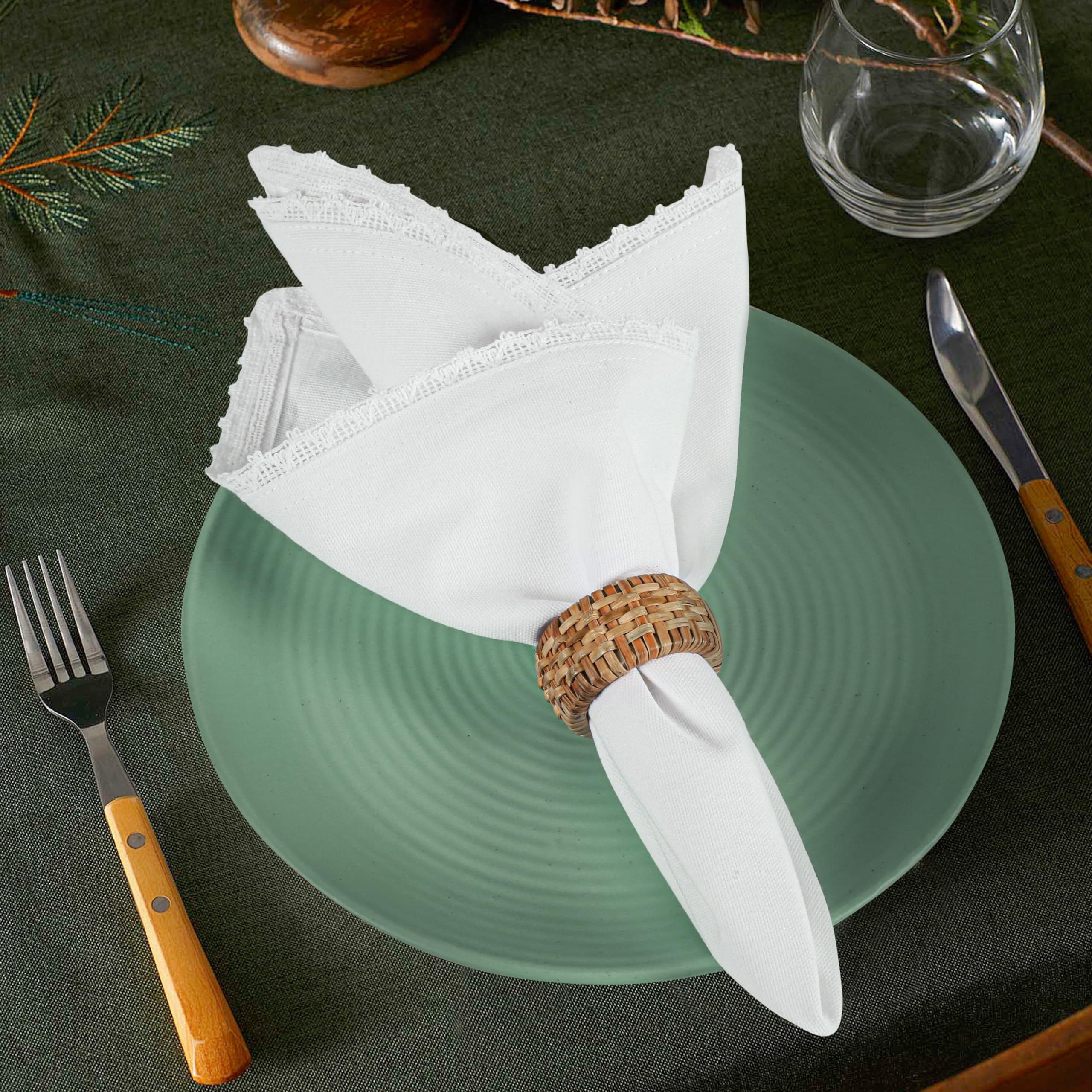 Weiße Baumwollservietten, 12 Stück, 45,7 x 45,7 cm, mit Spitze | Elegantes Set mit 12 wiederverwendbaren weißen Servietten für Hochzeiten, Thanksgiving, Geburtstagsfeiern und Feiertage