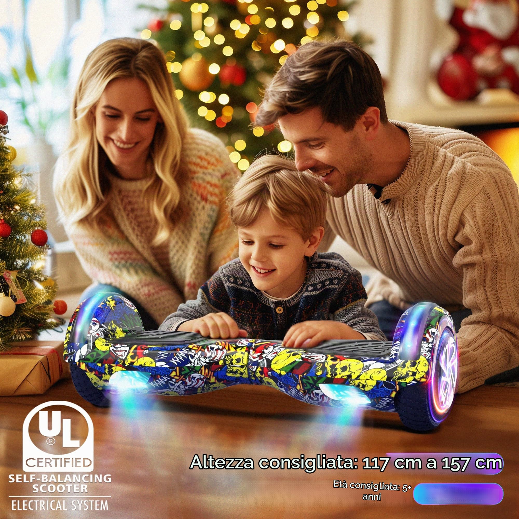 SISIGAD Hoverboard, 6.5 inch Self Balancing Scooter with Bluetooth LED Lights, Hover Board for Kids
