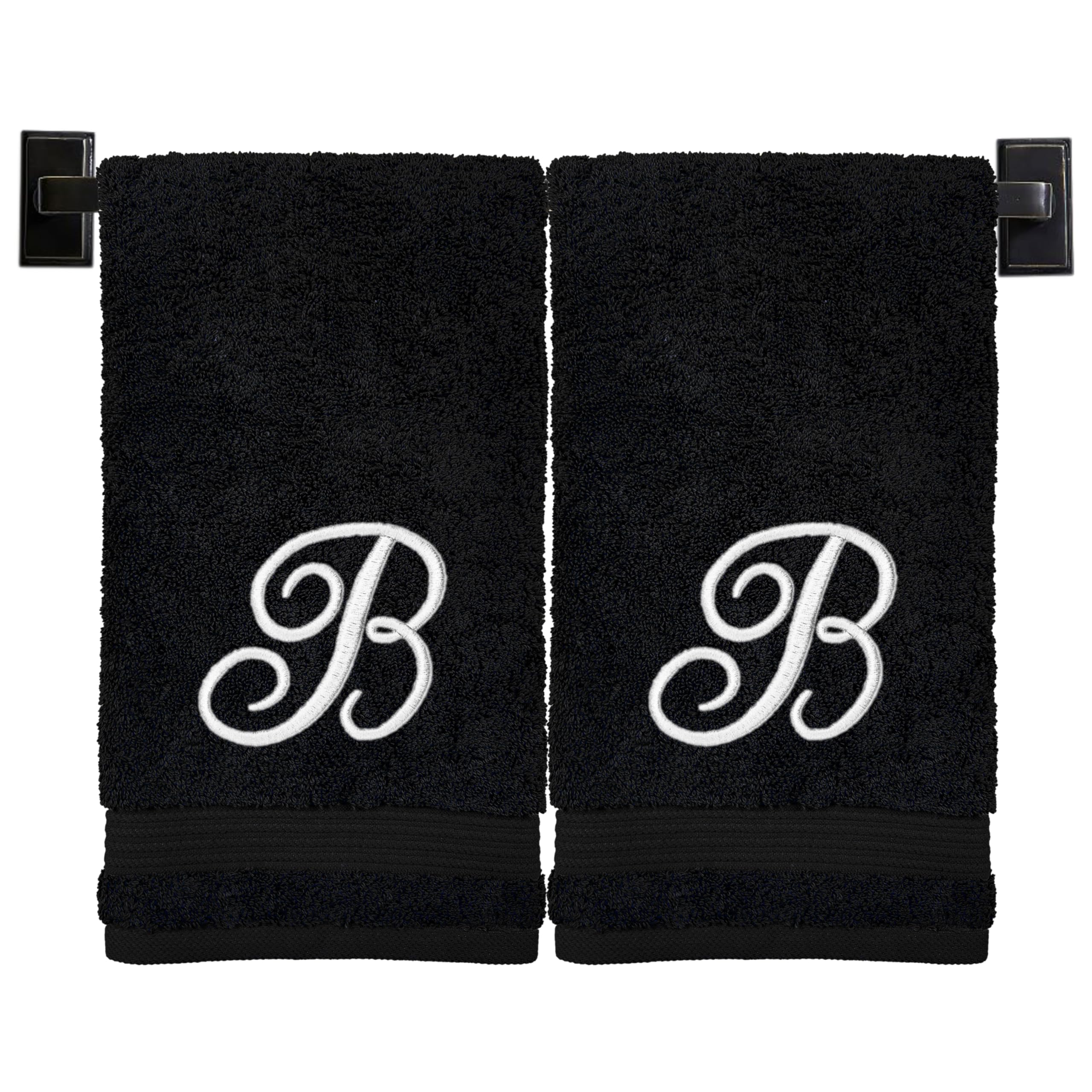 Custom Luxury Towels Black Hand Towels for Bathroom - Monogrammed | Luxury Cotton Turkish Towels | Embroidered in USA | Set of 2 | Choose Set Color