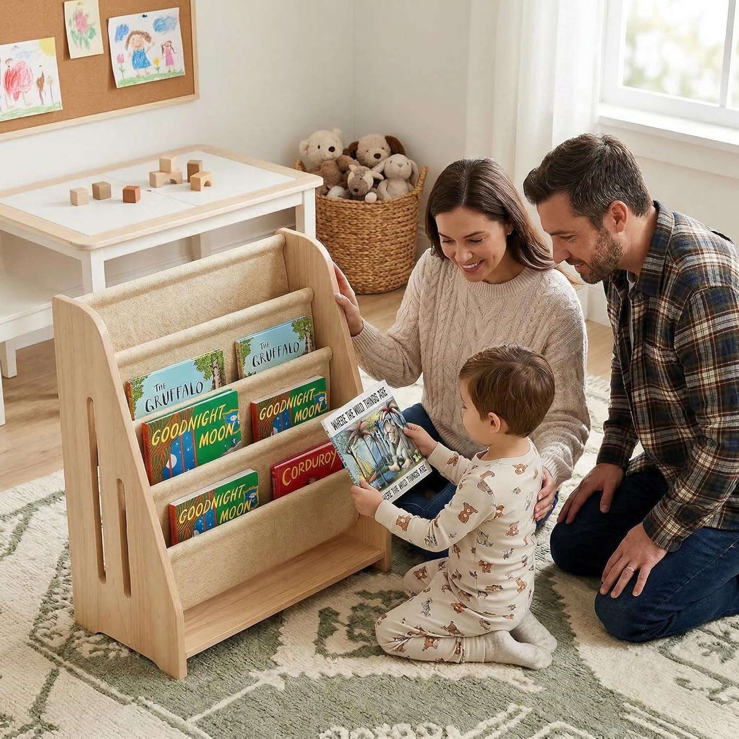 PERUGINA Wood Toddler Bookshelf Montessori Nursery Kids Baby Book Shelf Dutch Design 5Tier,Maplewood GrainPattern