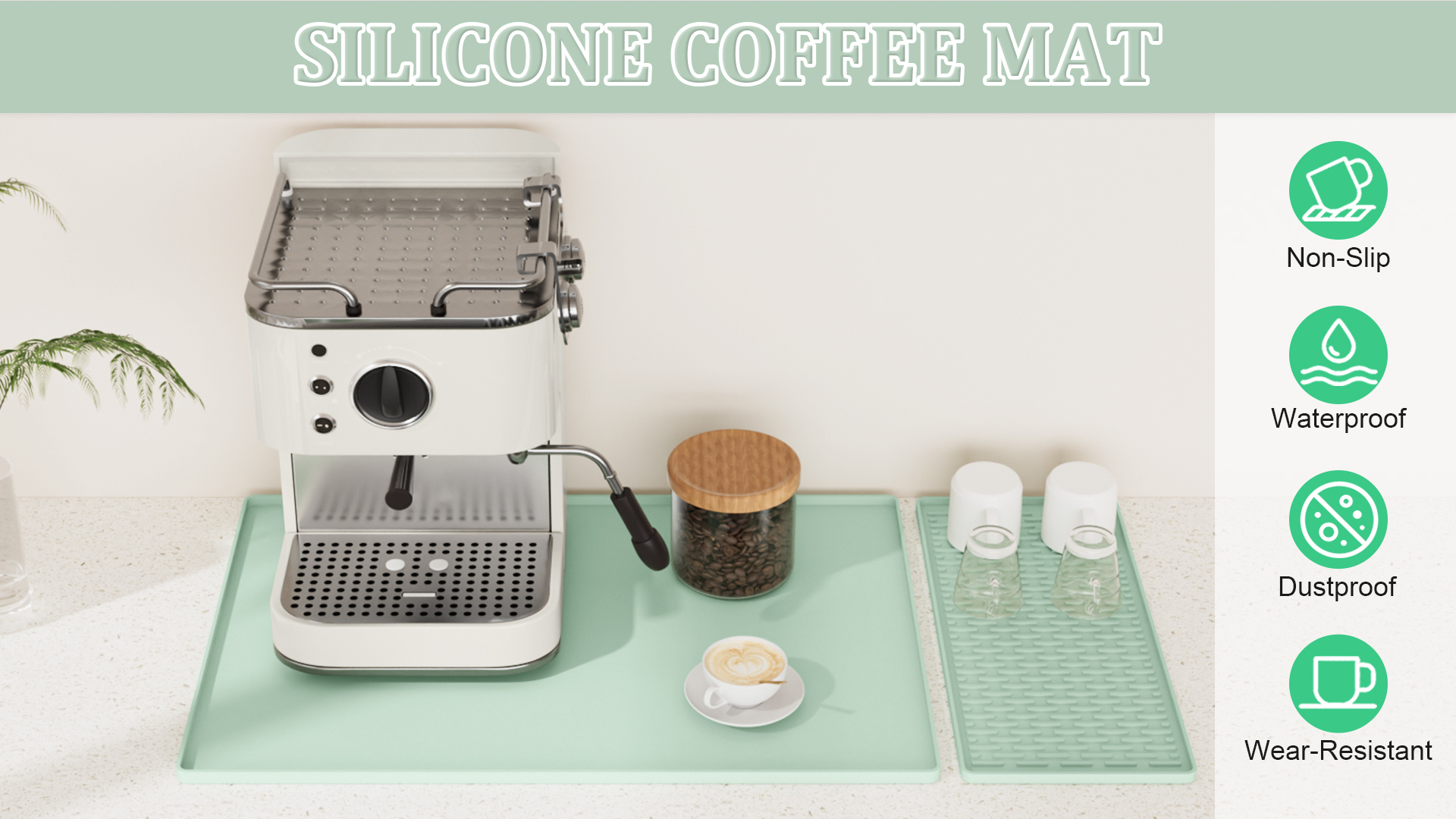 Base en silicone cafetière, tapis 60x40 cm, égouttement amovible 19x40 cm, antidérapant, résistant aux éclaboussures, facile à nettoyer