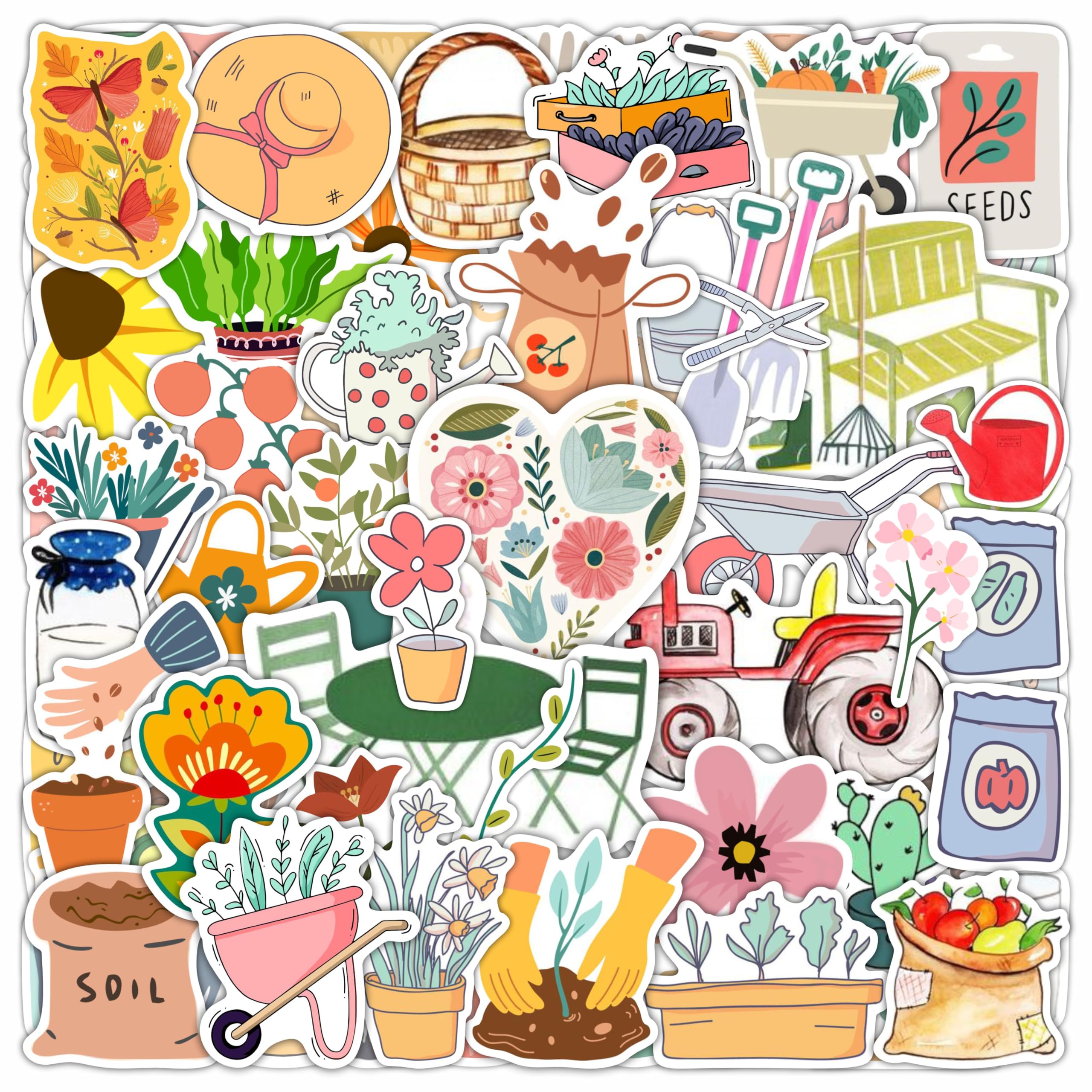 BulbaCraft 100Pcs Garden Stickers, Gardening Stickers for Scrapbooking, Garden Party Favors, Planting Gardening Gifts for Girls, Gifts for Women & Men
