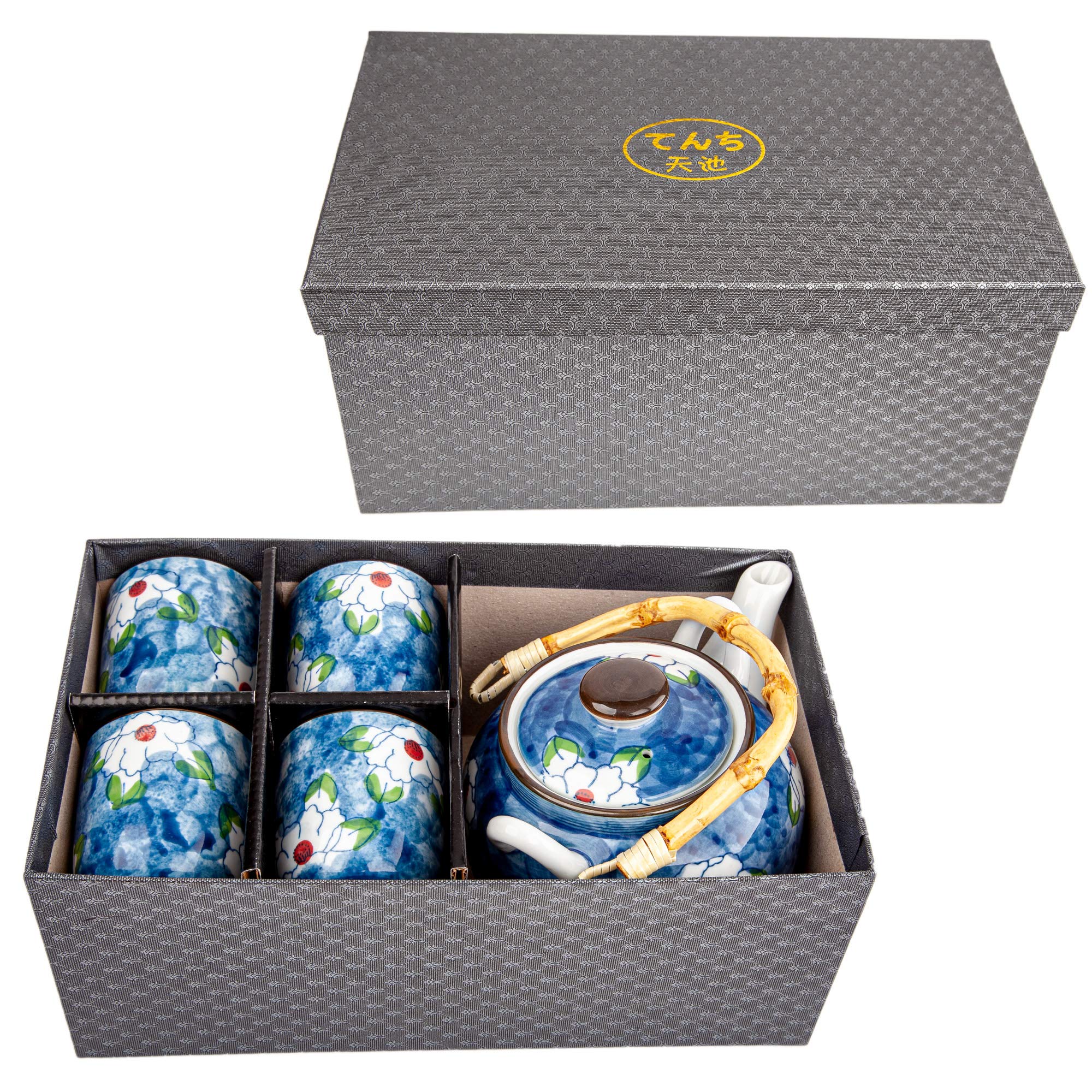 LakeTian 5 Traditional Teaset Teapots Japanese Design Ceramic Tea Pot and Cups Set Serves 5 Guests Excellent Colorful Home Decor Asian Accent Teapot Sets Tea Pot Set Teteras Para Hervir Te (blue)