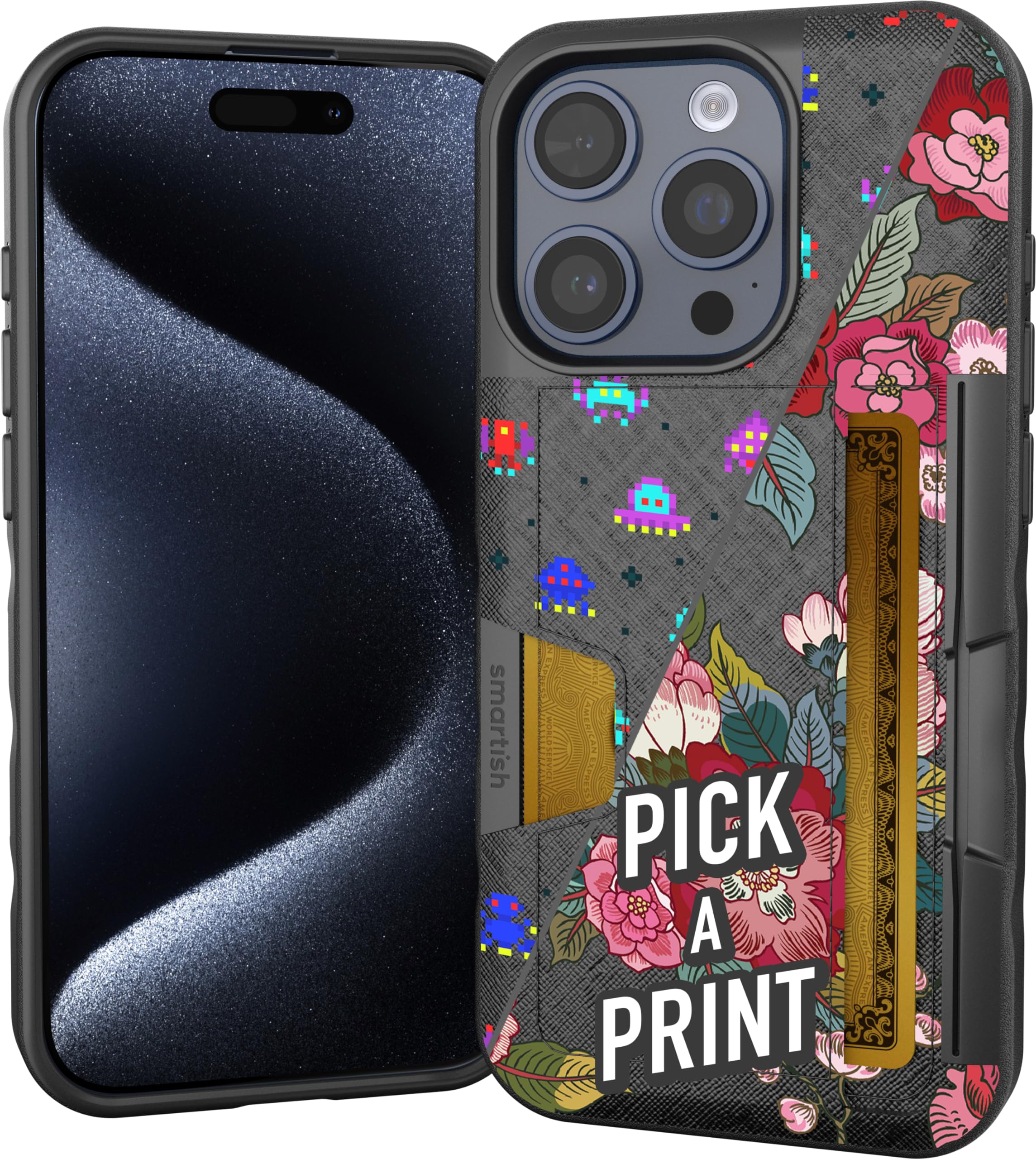 Smartish® iPhone 15 Pro Wallet Case - Wallet Slayer Vol. 2 [Slim + Protective] Credit Card Holder w/Kickstand - Drop Tested Hidden Card Slot