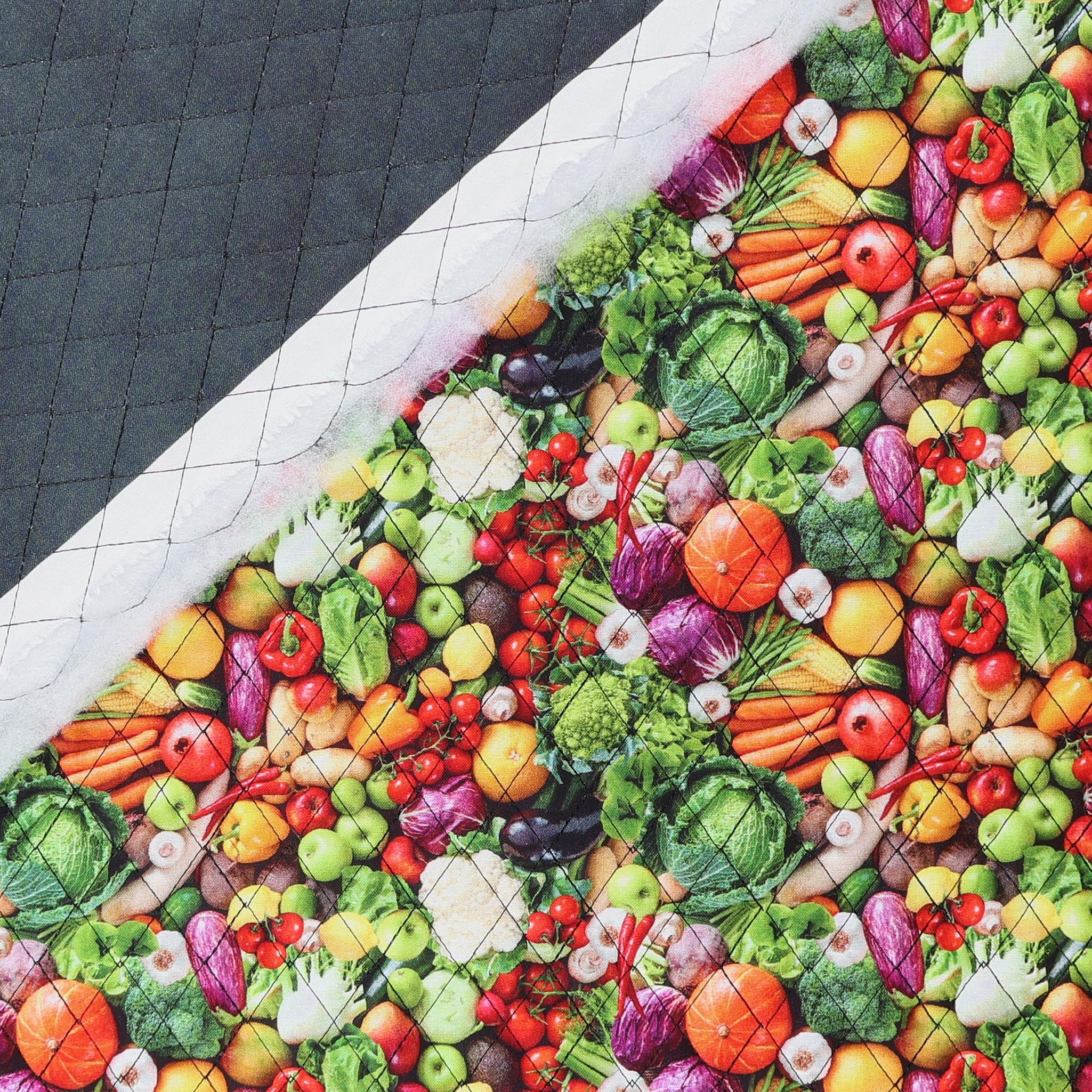 Mook Fabrics Double Faced Quilted Cotton (43'' Wide), Mixed Vegetables Grey/Multi Cut by The Yard