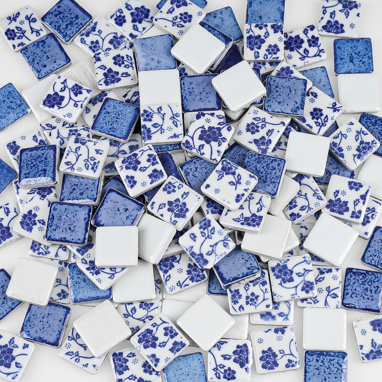 121 piastrelle quadrate in porcellana da 2,5 x 2,5 cm, mosaico in ceramica blu e bianco, per fai da te, casa, bagno, vaso, pavimento, piscina, vasi di fiori decorativi