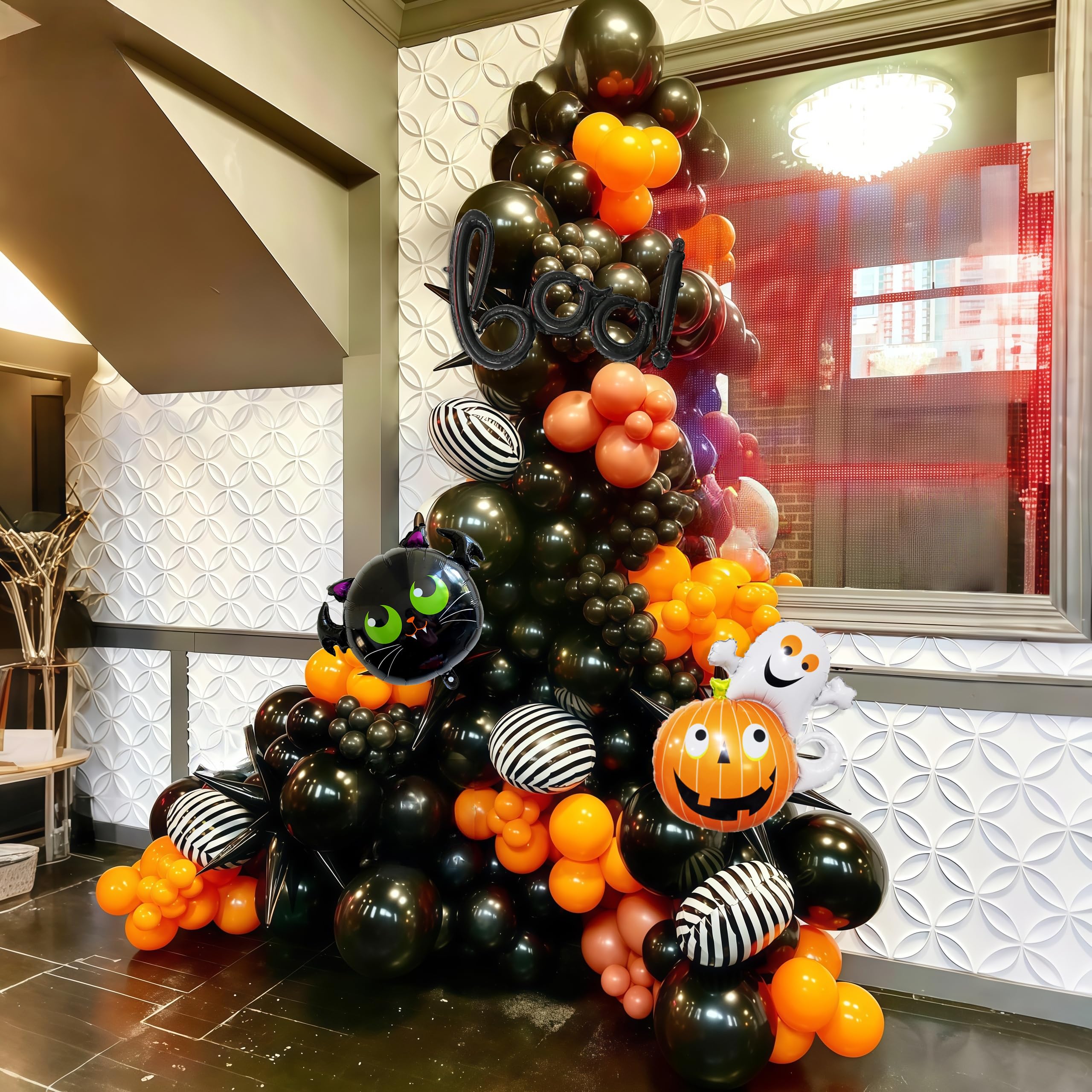 Halloween Party Deko Luftballon Girlande mit boo, Orange Schwarz Ballons Girlande mit Kürbis Geister Fledermaus für Halloween Geburtstag Süßes oder Saures Party Innen und Außen Dekoration