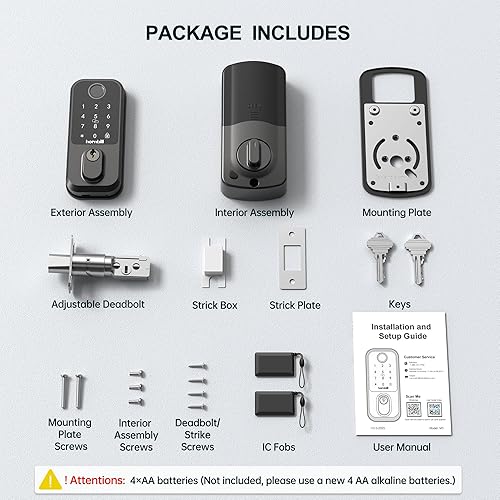 Miniatura 9 de Cerradura inteligente WiFi de entrada sin llave, cerrojo inteligente de huellas dactilares Hornbill con control de aplicación, funciona con Alexa,