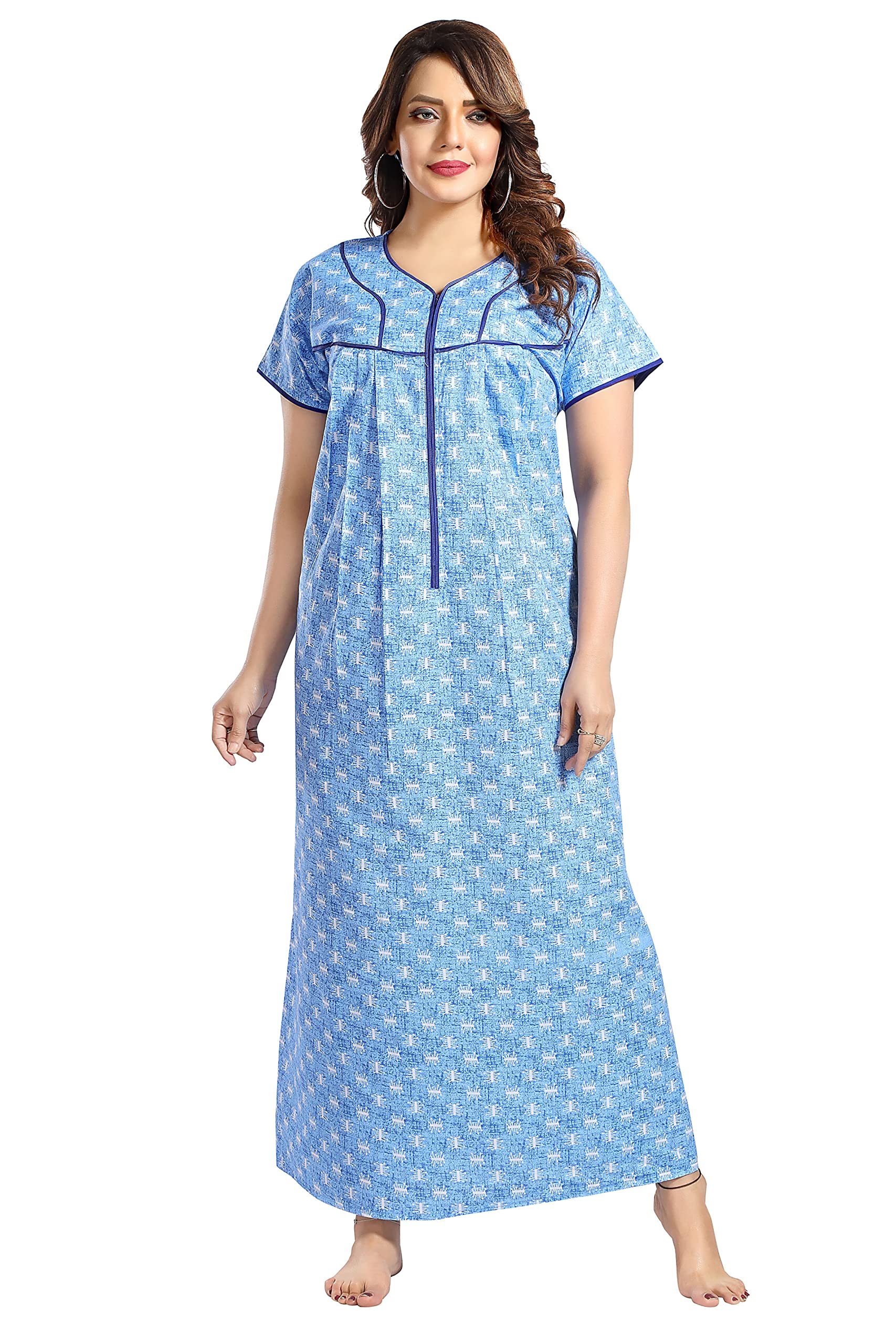 soulemo Womens Pure Cotton Nighty with Long Zipper 1606-picture-28