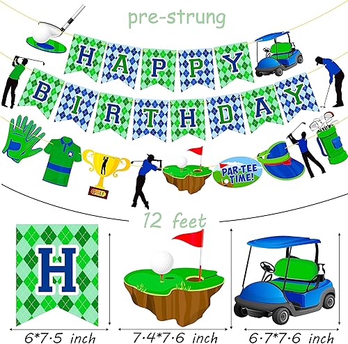 Miniatura 5 de Banners de fiesta de golf, 3 unidades, carteles de golf de feliz cumpleaños, guirnalda recortada para fiesta de golf, decoraciones de fiesta de golf