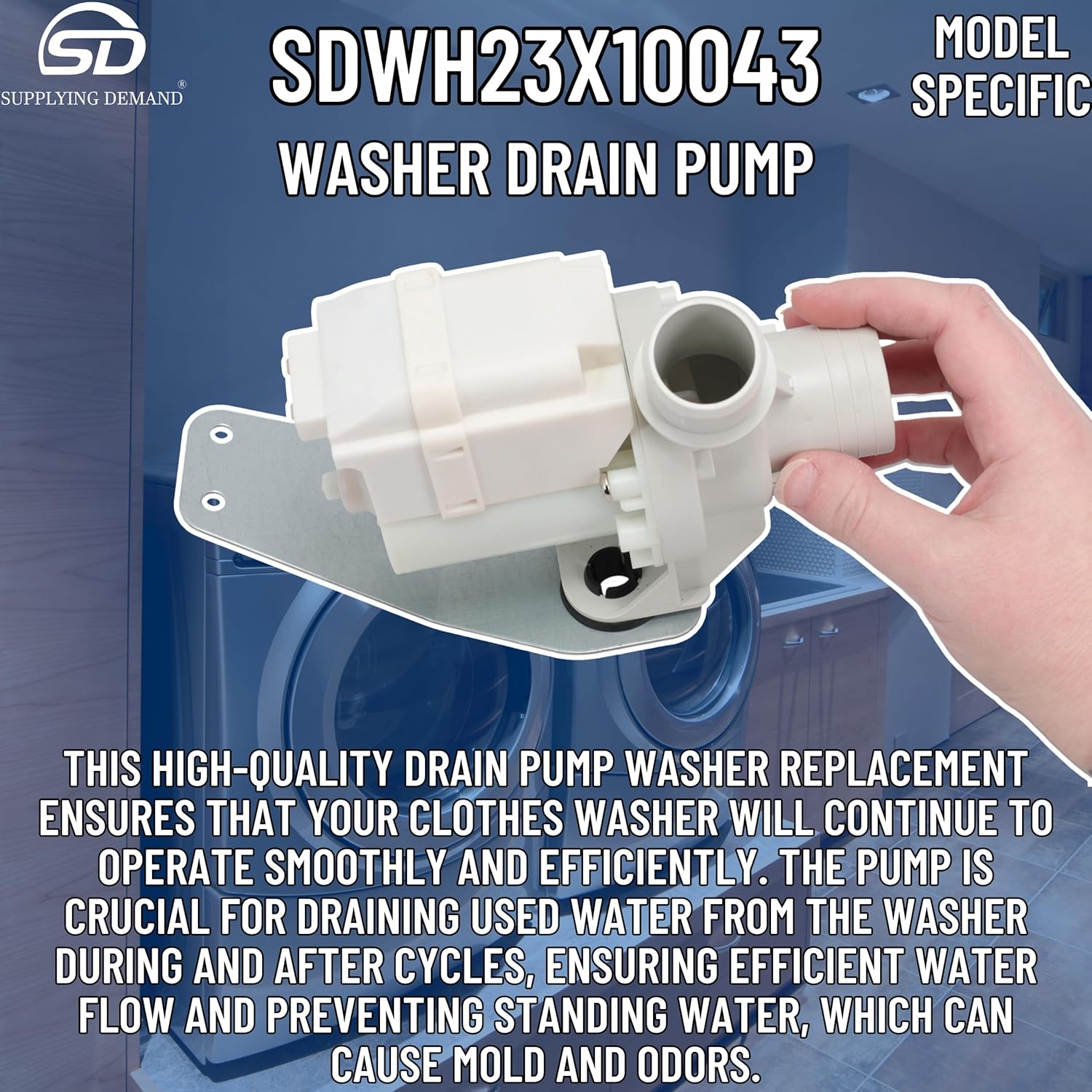 Supplying Demand WH23X10043 Washer Drain Pump - Complete Assembly - Replaces 2754597, PS3654194