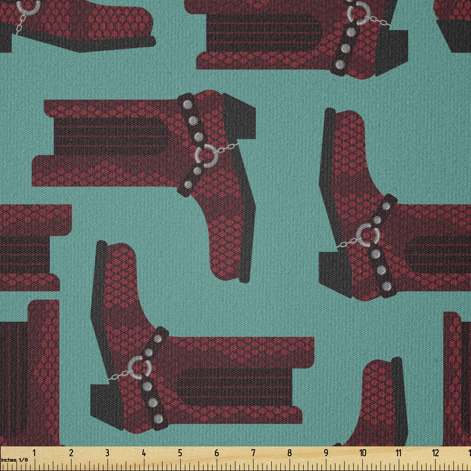 Lunarable Western Fabric by The Yard, Cartoon Style Cowboy Boots Pattern Western Clothing and Rodeo Concept, Stretch Knit Fabric for Clothing Sewing and Arts Crafts, 1 Yard, Burgundy and Turquoise