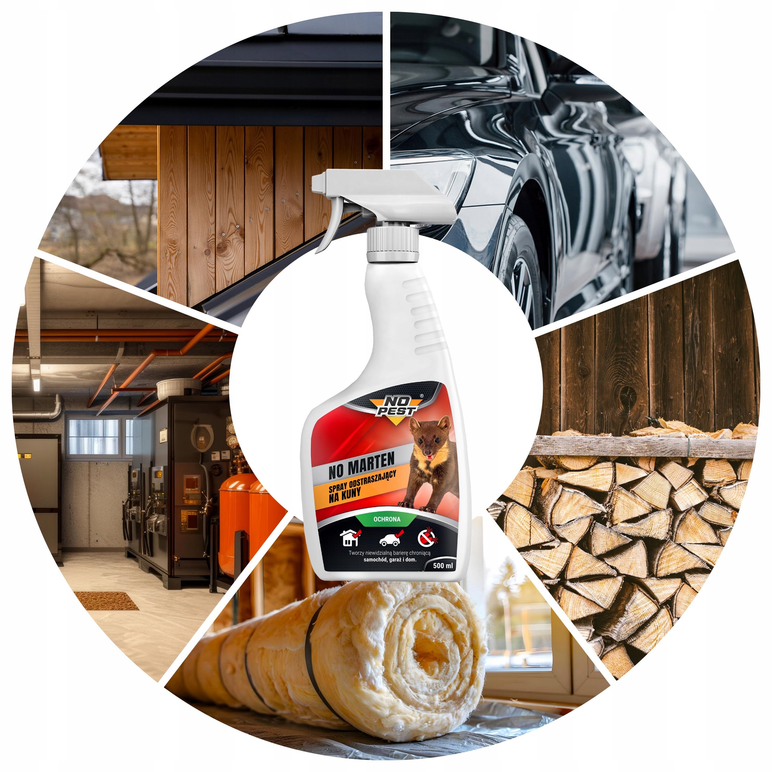 NO MARTEN Spray 500 ml – Spray contro martore – Protezione efficace per martore per auto, garage e casa – Barriera protettiva invisibile – Pronto all'uso