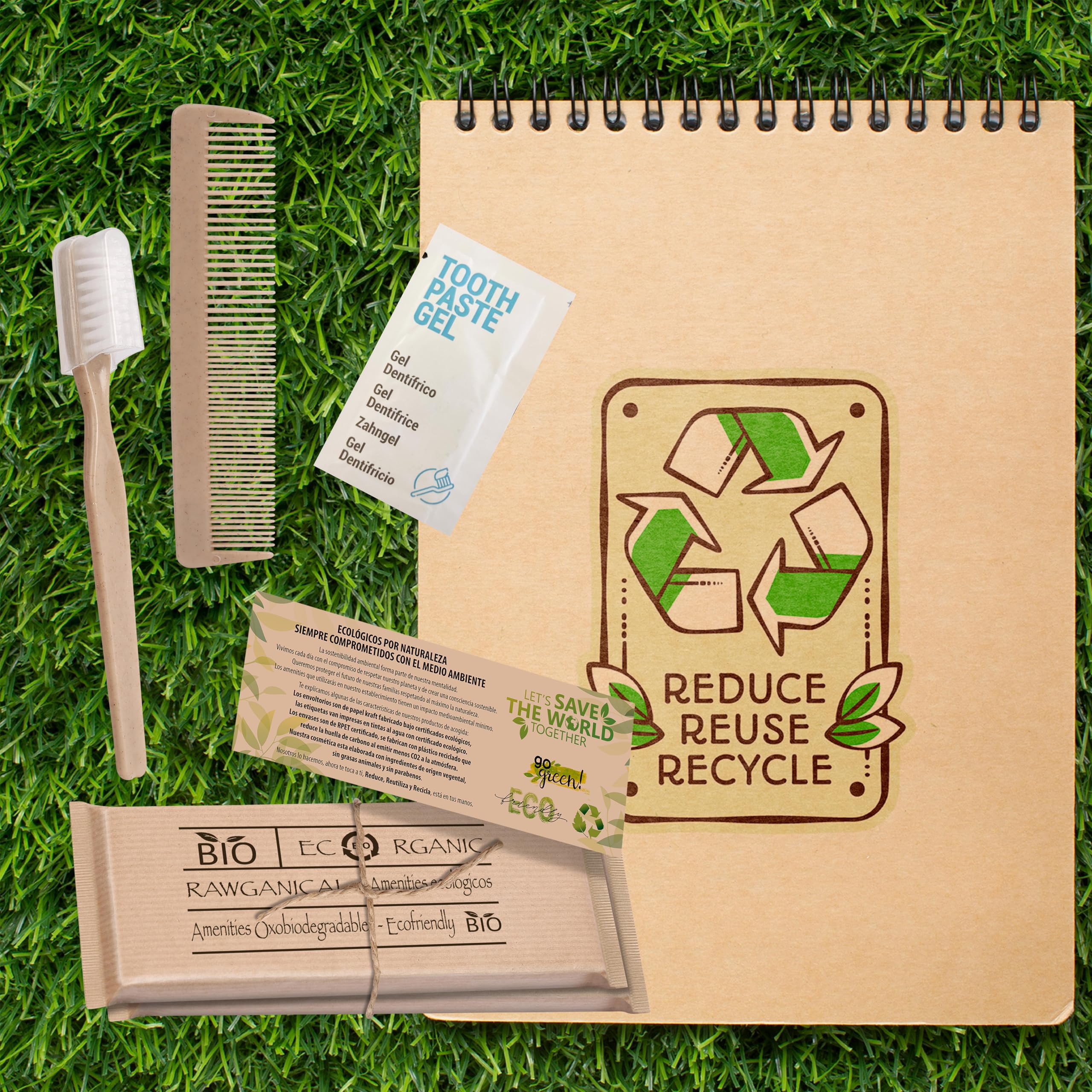 100 Sets Zahnbürste und Zahnpasta mit Kamm | Umweltfreundliches Zahnpflege-Set + Antistatischer Kamm einzeln verpackt | Amenty Kit für Hotels, Reisen und Stellen | 100 Kits