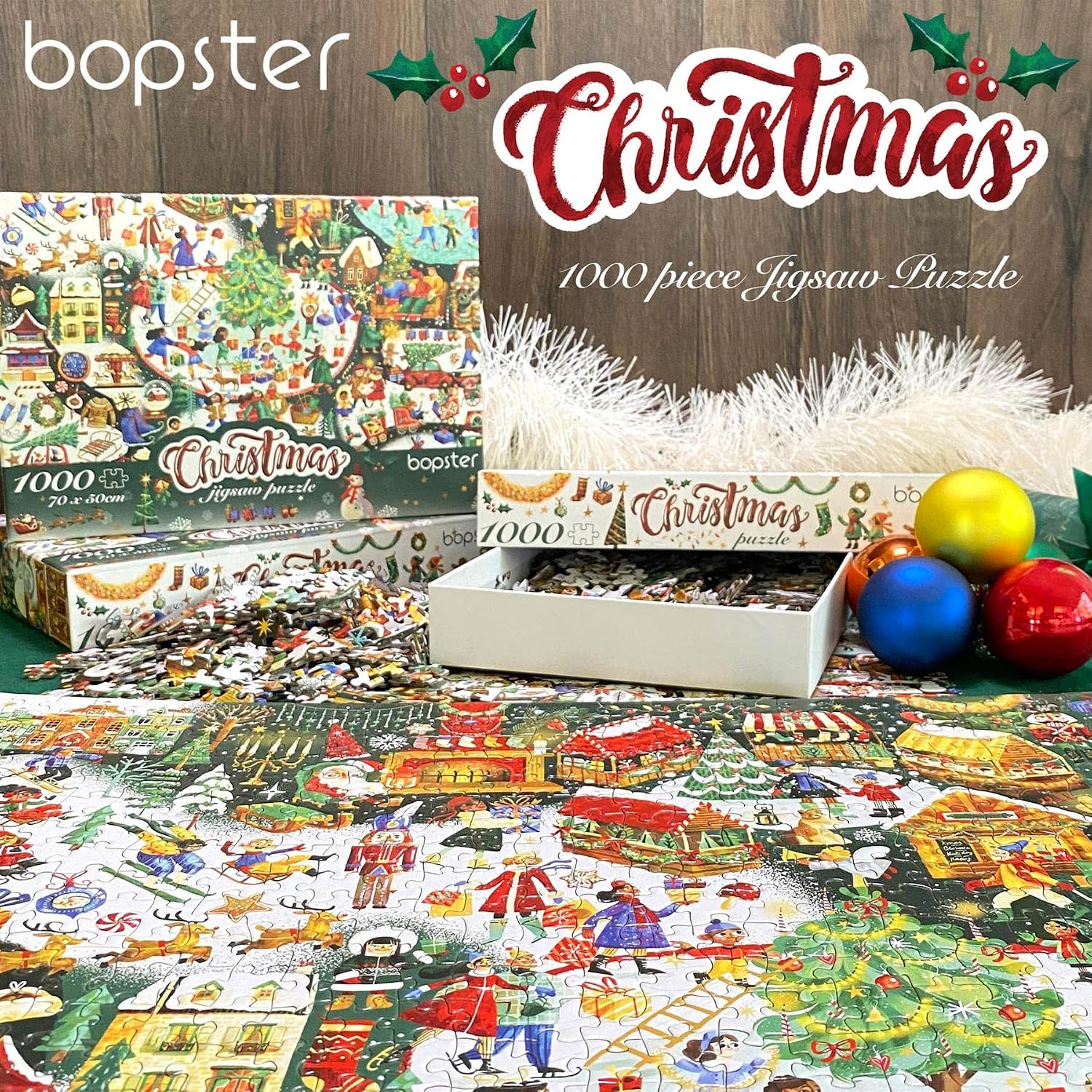 bopster 1000-Piece Christmas Jigsaw Puzzle – Illustrated Holiday Theme for Adults & Kids – Family Fun Puzzle Made from 100% Recycled Cardboard image 4