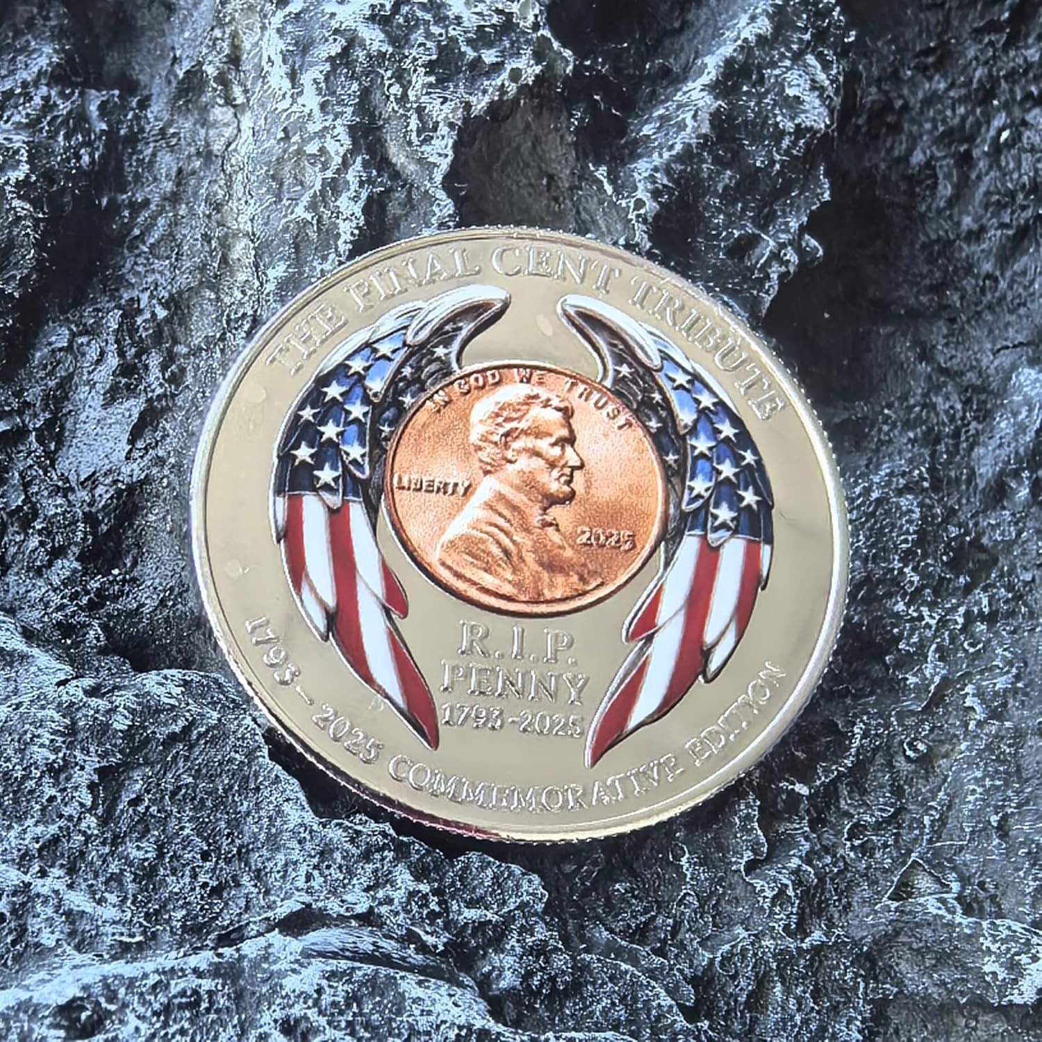 Final Cent Tribute Challenge Coin – Lincoln Penny Retirement Design, End of an Era 2025 Metal Token with Protective Case