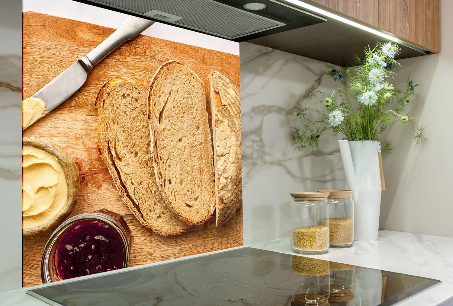 Myphotostation.com 35.5Wx24H'' Tempered Glass Stove Backsplash Kitchen Tile Decor Stove Back Cover Glass Splashback Tile for Stove Top Cover Toughened Glass Cooker Protector 83