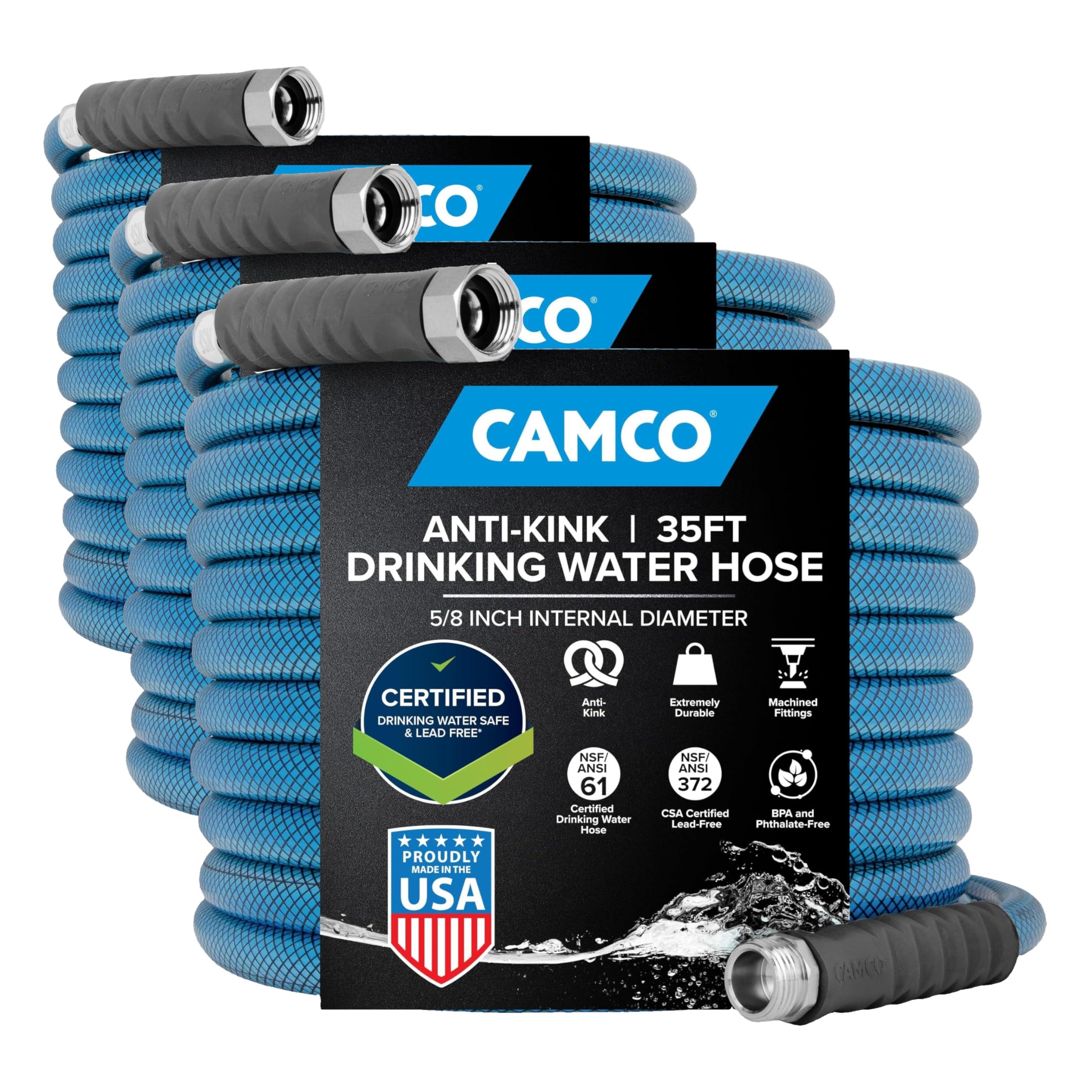 Camco TastePURE Drinking Water Hose, 35-Foot, 5/8-Inch Diameter | Heavy-Duty No-Kink Design | NSF Drinking Water Safe | For Camper/RV | Pack of 3