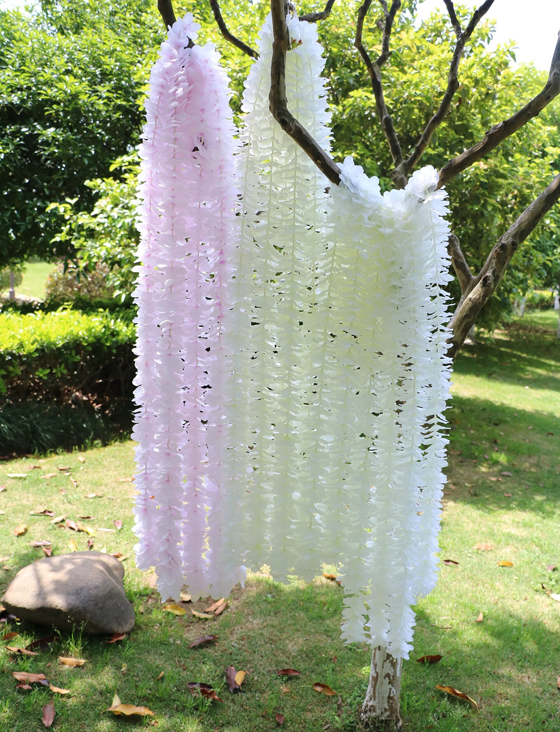 Künstliche Glyzinie, 10 m, Kunstseide, Hängeblumen, Girlande, für Zuhause, Outdoor, Hochzeit, Garten, Wanddekoration, 10 Stück (gebrochenes Weiß)