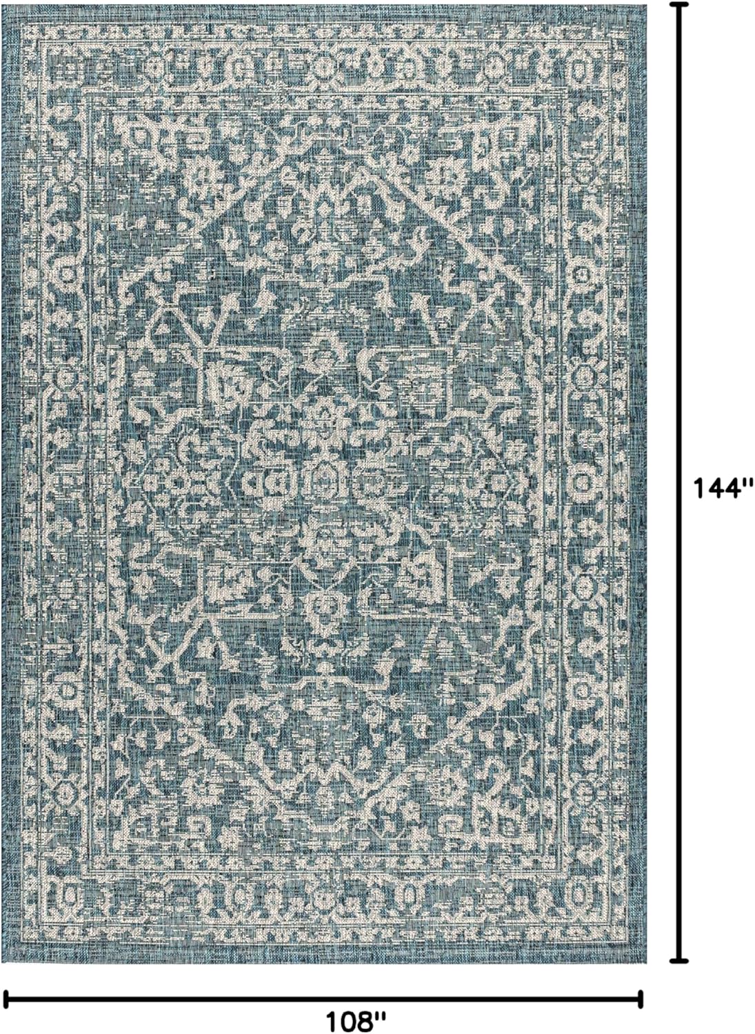 Eyely BMS104B-9 Santa Monica Malta Bohemian Medallion Textured Weave Indoor/Outdoor Area Rug Rustic, Bedroom, Kitchen, Backyard, Patio, Easy-Cleaning, Non-Shedding, 9 X 12, Teal/Gray