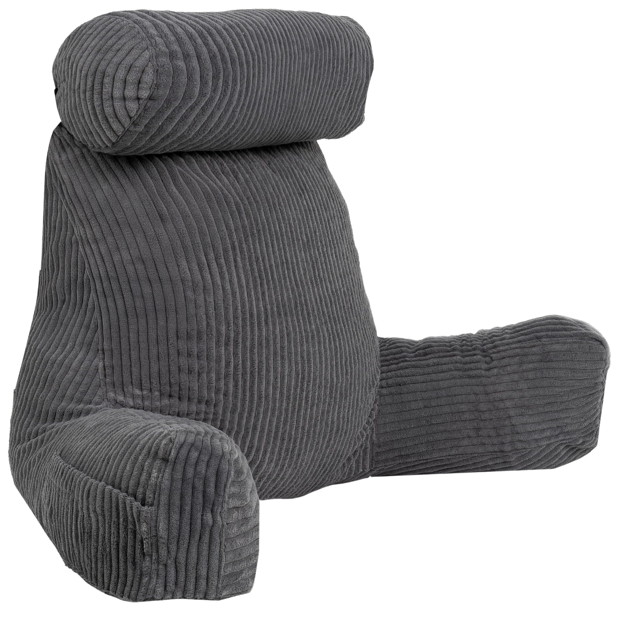 bananair - Corduroy Reading Pillow for Bed - Removable and Washable Cover - Soft and Comfortable - Backrest with Armrests and Ergonomic Seat (Grey)