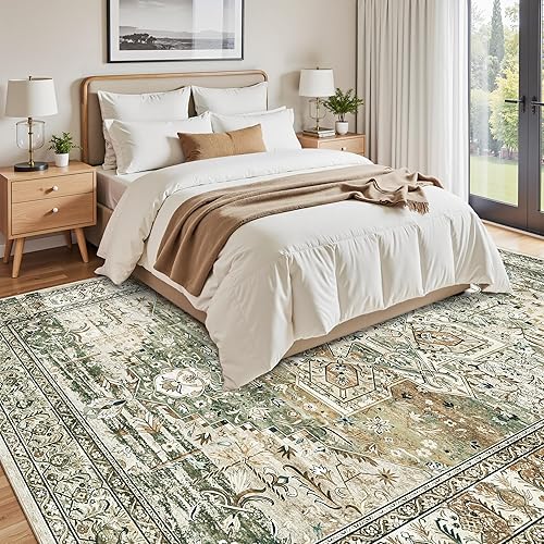 Miniatura 152 de Alfombras de Área de 9x12 para Sala de Estar, Alfombras Vintage Antideslizantes Lavables a Máquina, Alfombra Grande Ligera de Pelo Bajo para