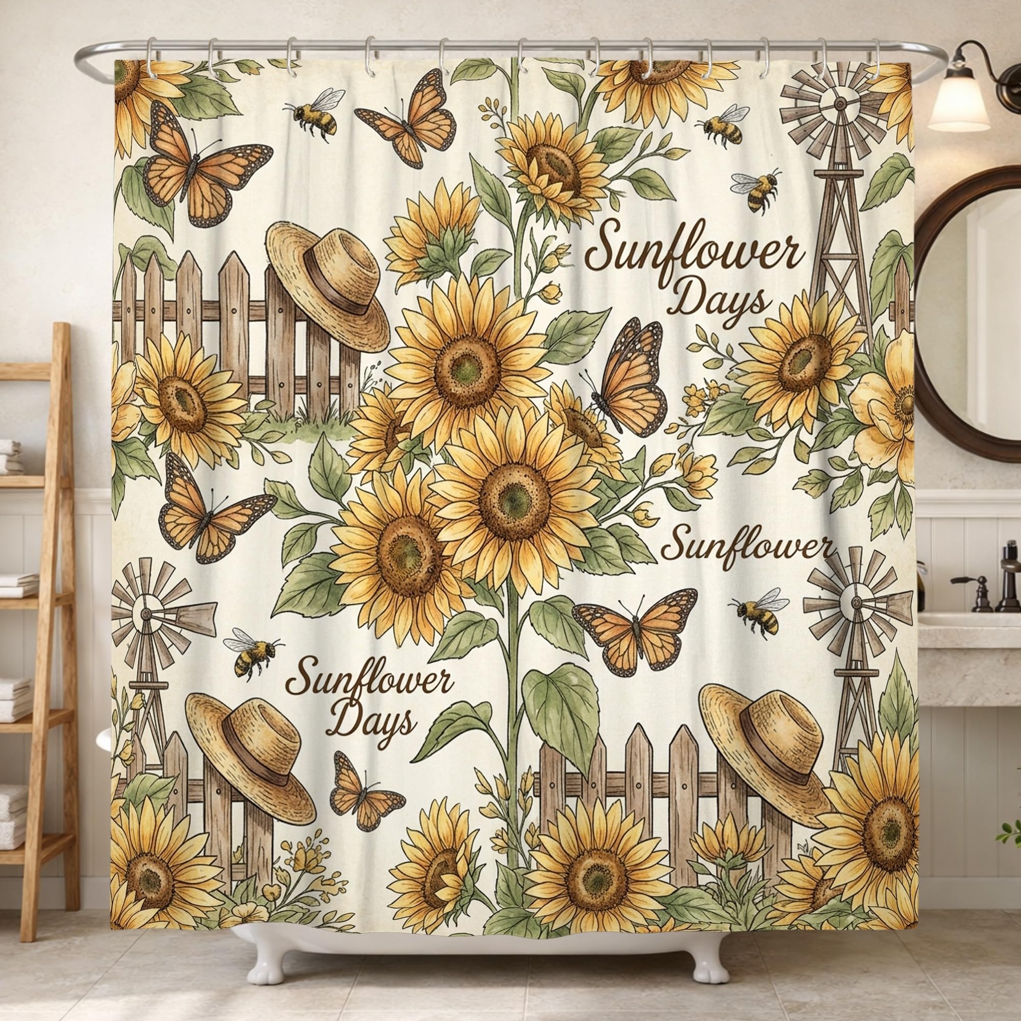 Rideau de douche imperméable motif tournesol pour décoration de salle de bain