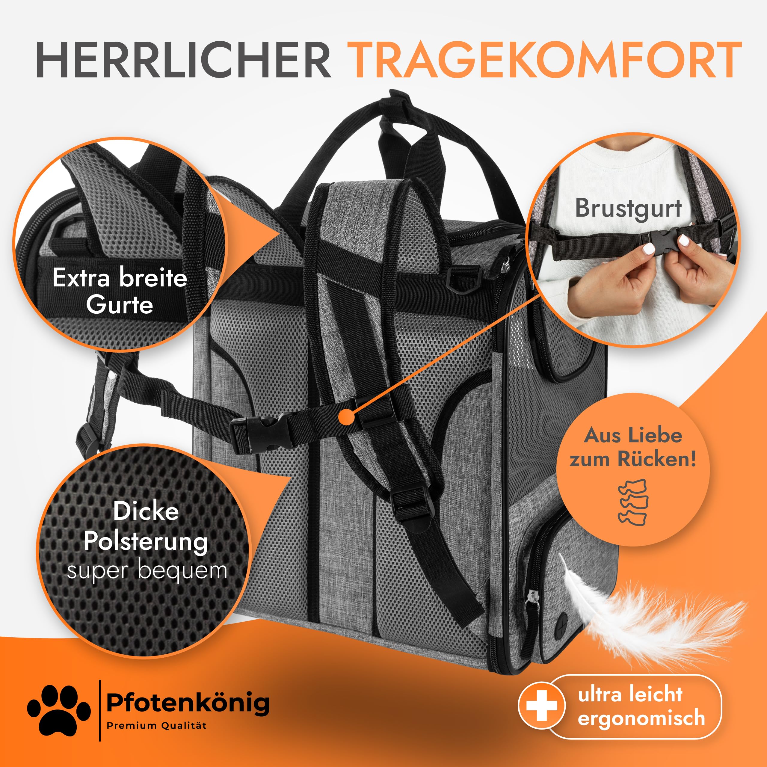 Hunderucksack - Premium [3in1] - bis 9kg - Katzenrucksack incl. Gurt - Rucksack für Hunde zum Wandern und Transport - Ideal als Wanderrucksack für Hunde nutzbar