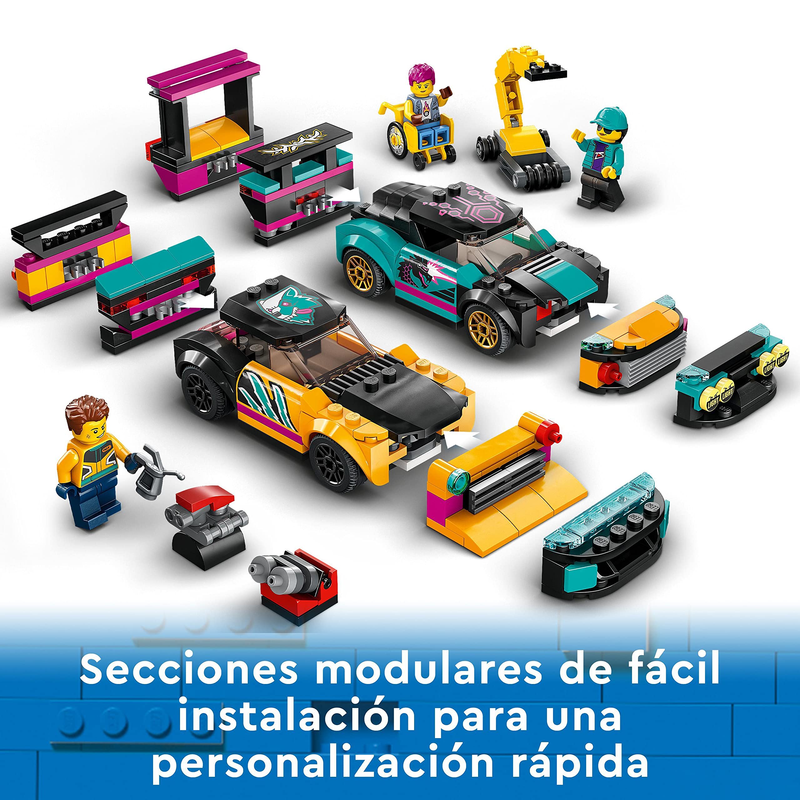 LEGO 60389 City Taller Mecánico de Tuning con 2 Coches de Juguete Personalizables, Set Construcción para Niños y Niñas de 7 Años o Más, Idea de Regalo