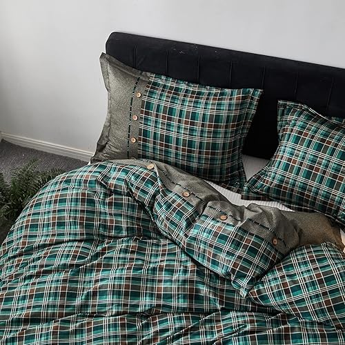 Miniatura 9 de Simple&Opulence Juego de funda de edredón de franela 100% algodón, cuadros de búfalo blanco y negro, juego de ropa de cama de 2 piezas que incluye 1