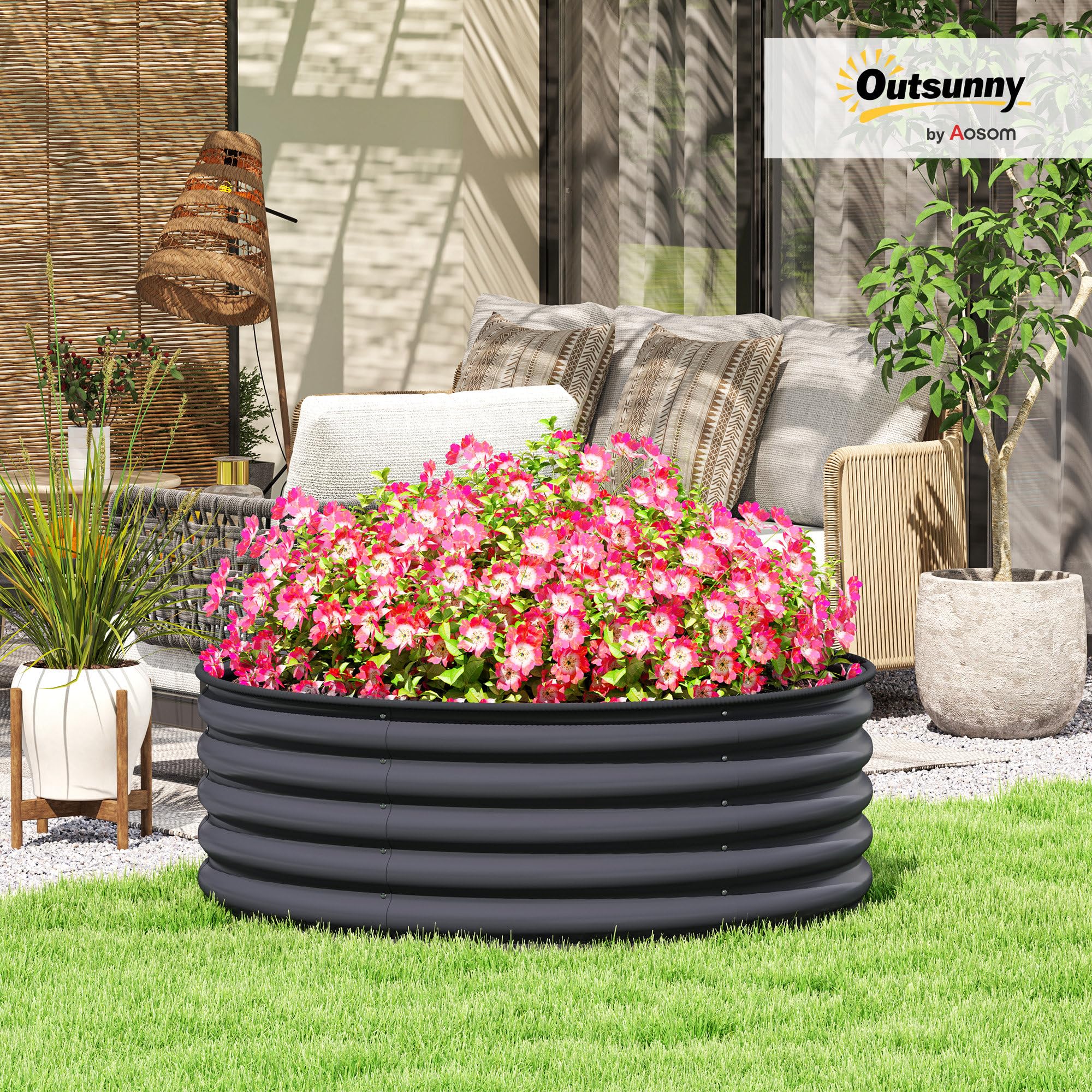 Outsunny Metalen Verhoogde Bloembak, Set van 2 Plantenbakken, Kruidenbak, Plantenbak met Open Bodem, Moestuinbak voor Tuin, Balkon, Zilver, 60 x 60 x 30 cm