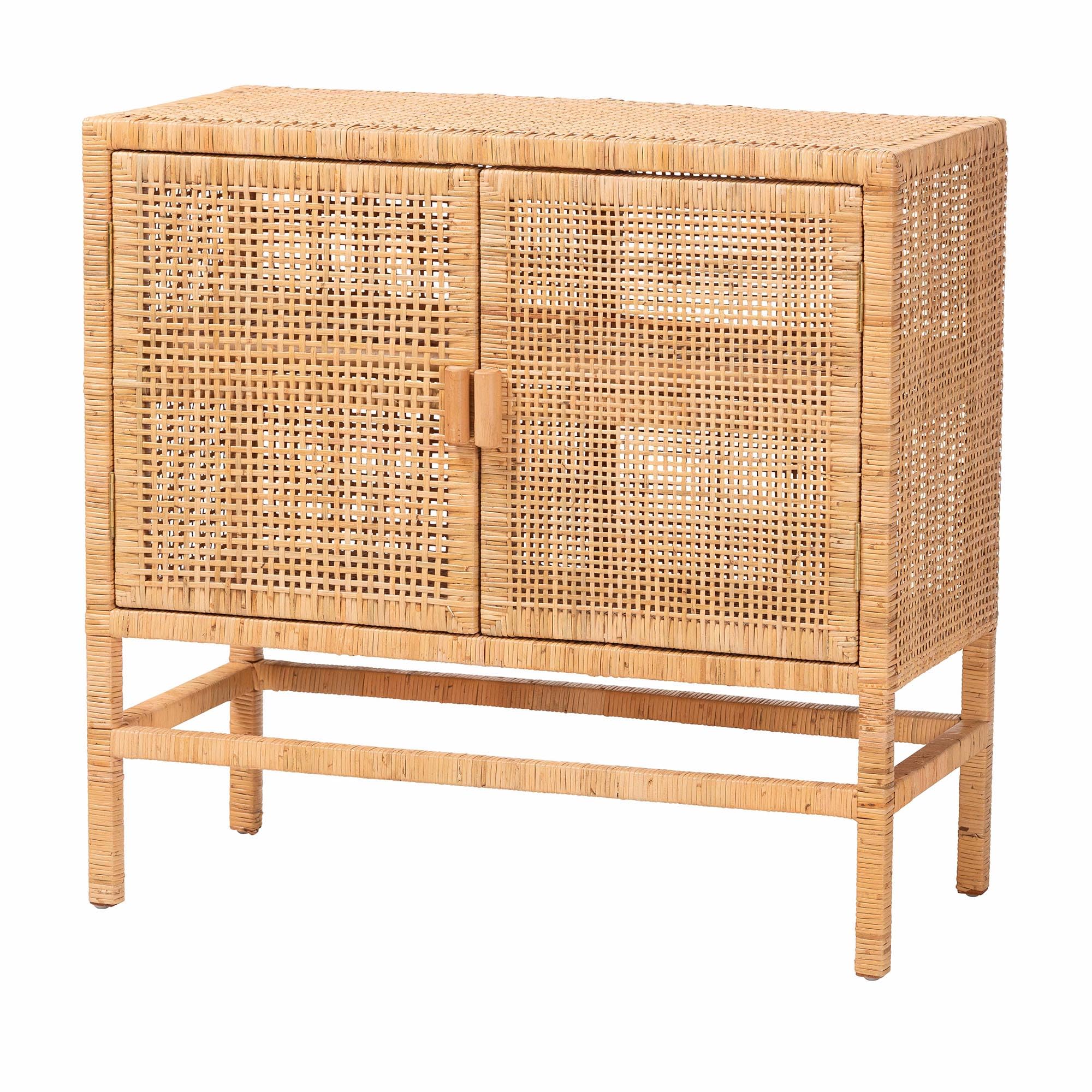 View 1 of **PARTS ONLY** Bali & pari Vivan Natural Rattan Storage Cabinet - 2-Tier Handwoven Wicker Accent Cabinet with Double Doors and Elevated Base, Natural Brown