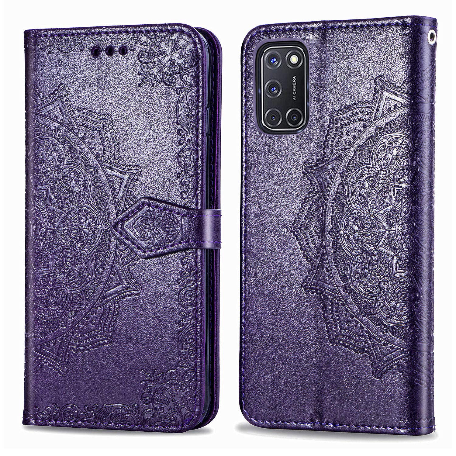 HAOTIAN Custodia per Oppo A52/A72/A92 Custodia Magnetica Pelle PU Flip Cover Case, Protezione Antiurto Motivo Farfalla Cover con Slot/Stand Funzione Viola chiaro