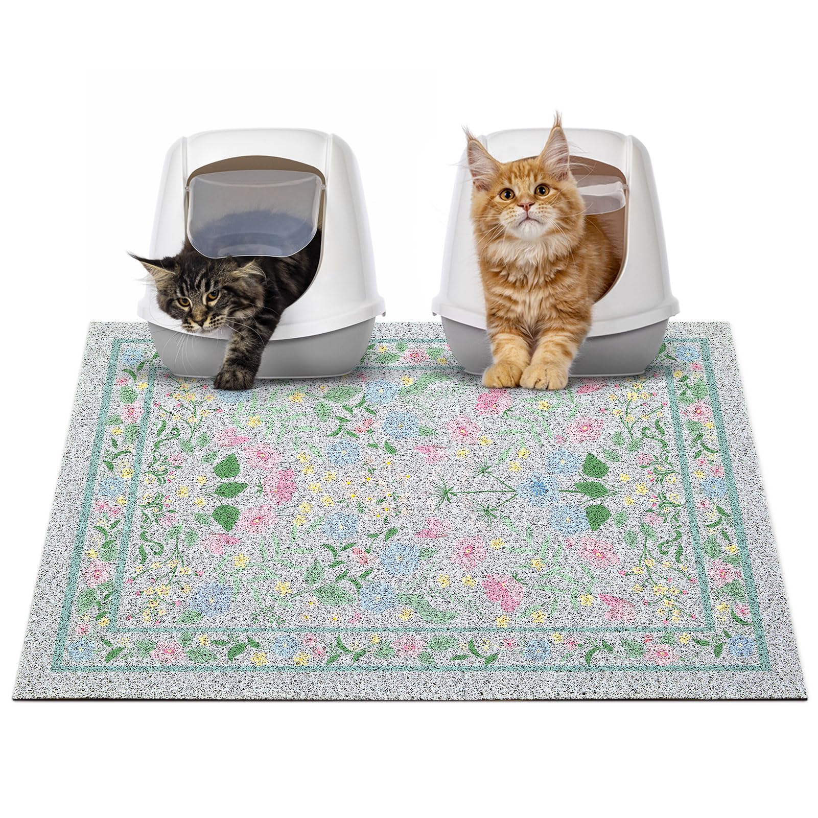 Glittme Cat Litter Mat with Non-Slip Bottom Litter Box Mat 33"X22" Litter Trapping Mat Easy to Clean Washable Cat Food Mat for Kitty,L