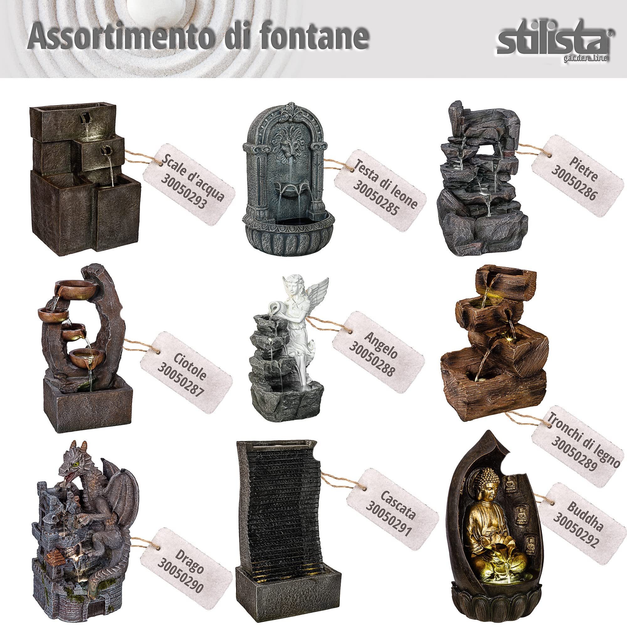 STILISTA Fontana da giardino a forma di angelo, 49 x 35 x 32 cm, con illuminazione a LED, pompa inclusa