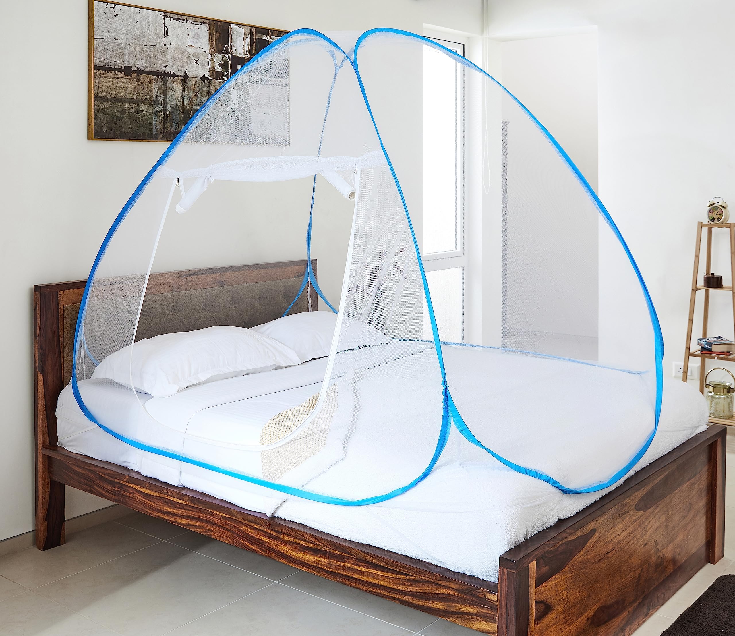 Amazon Brand - Solimo Solimo Mosquito Net for Single Bed|Single Bed Size Foldable Machardani|Polyester 30Gsm Strong Net|Plastic Coated Corrosion Resistant Wire-Blue (B0C1YYWMXG) Amazon Price History, Amazon Price Tracker