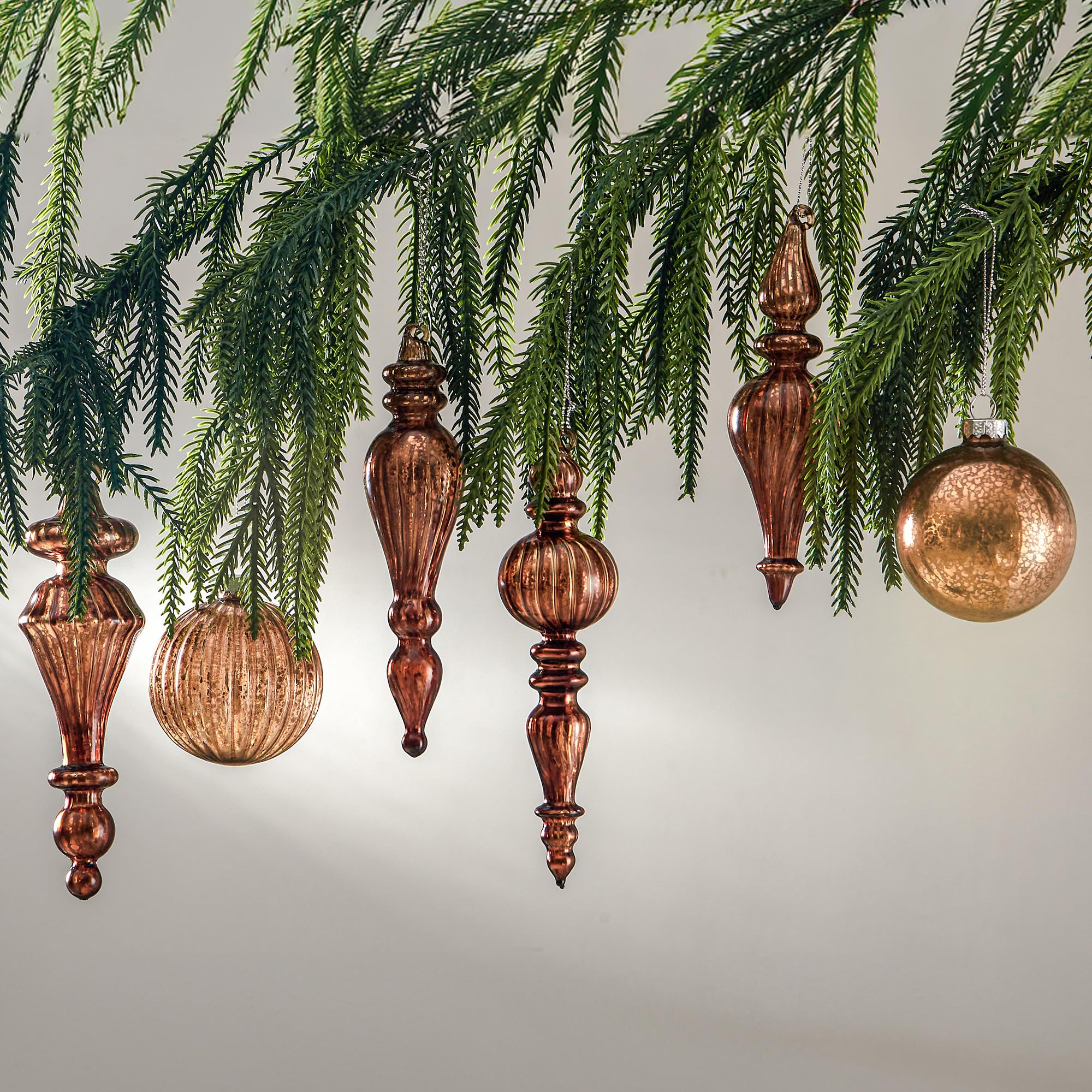 DN DECONATION Quecksilber-Glas-Weihnachtsschmuck, 10 Stück, Vintage-Stil | braune Glaskugeln zum Aufhängen, Endstücke mit verschiedenen Formen für Weihnachtsbaumdekoration, luxuriöse Weihnachtskugeln