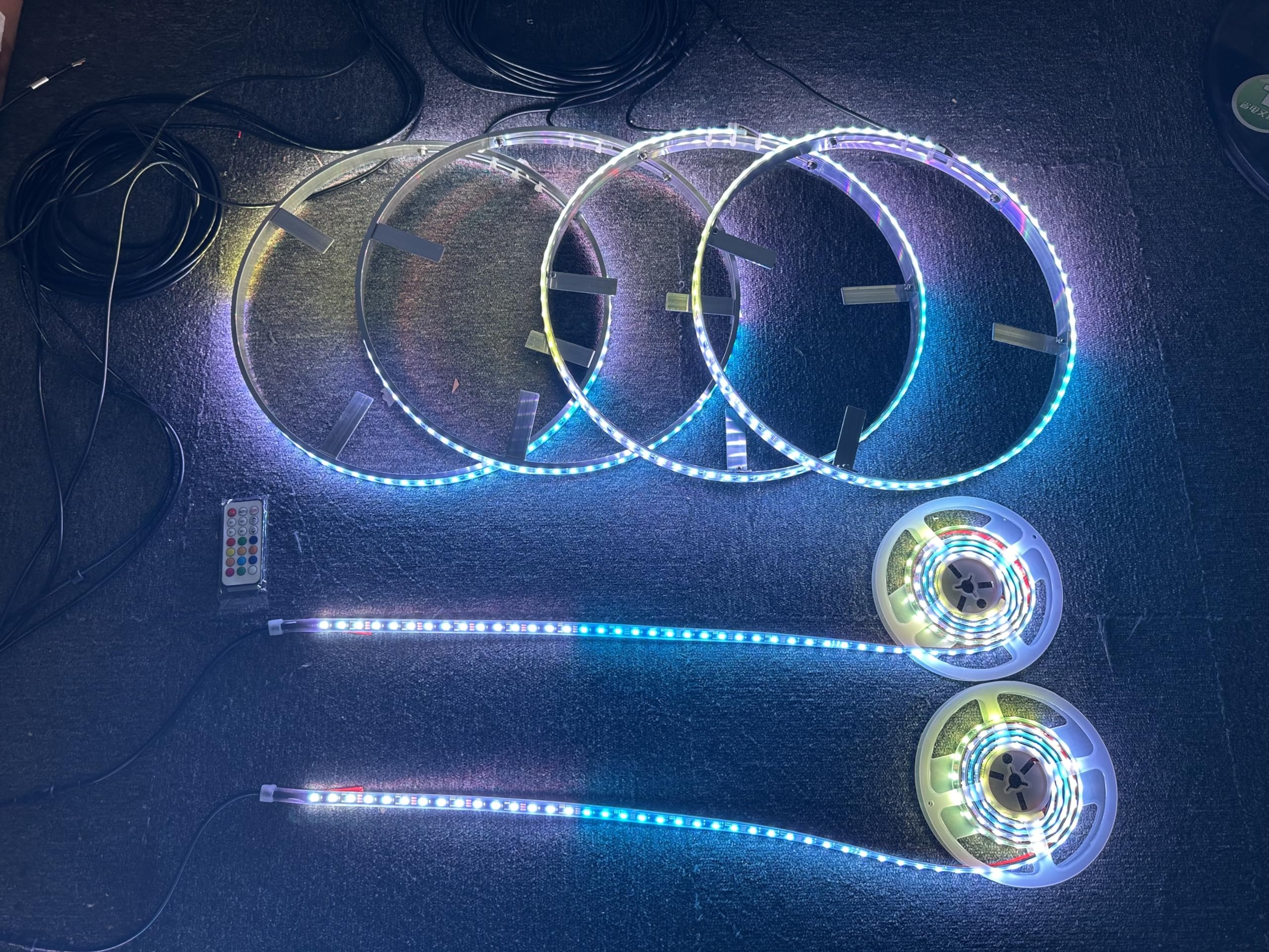 Sando Tech 15.5'' Dream Color Chase RGB LED Wheel Lights +2PCS 6.5FT LED Underglow Strip Hood Grill Lights Remote/Bluetooth Ctrl Car Rim Light w/Turn Signal,Lock,Braking Function