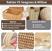 Vista 5 de FIYAMMY Rattan Basket With Lid, Large Lidded Basket For Storage(15.7" L×11.8"W×6.7"H)
