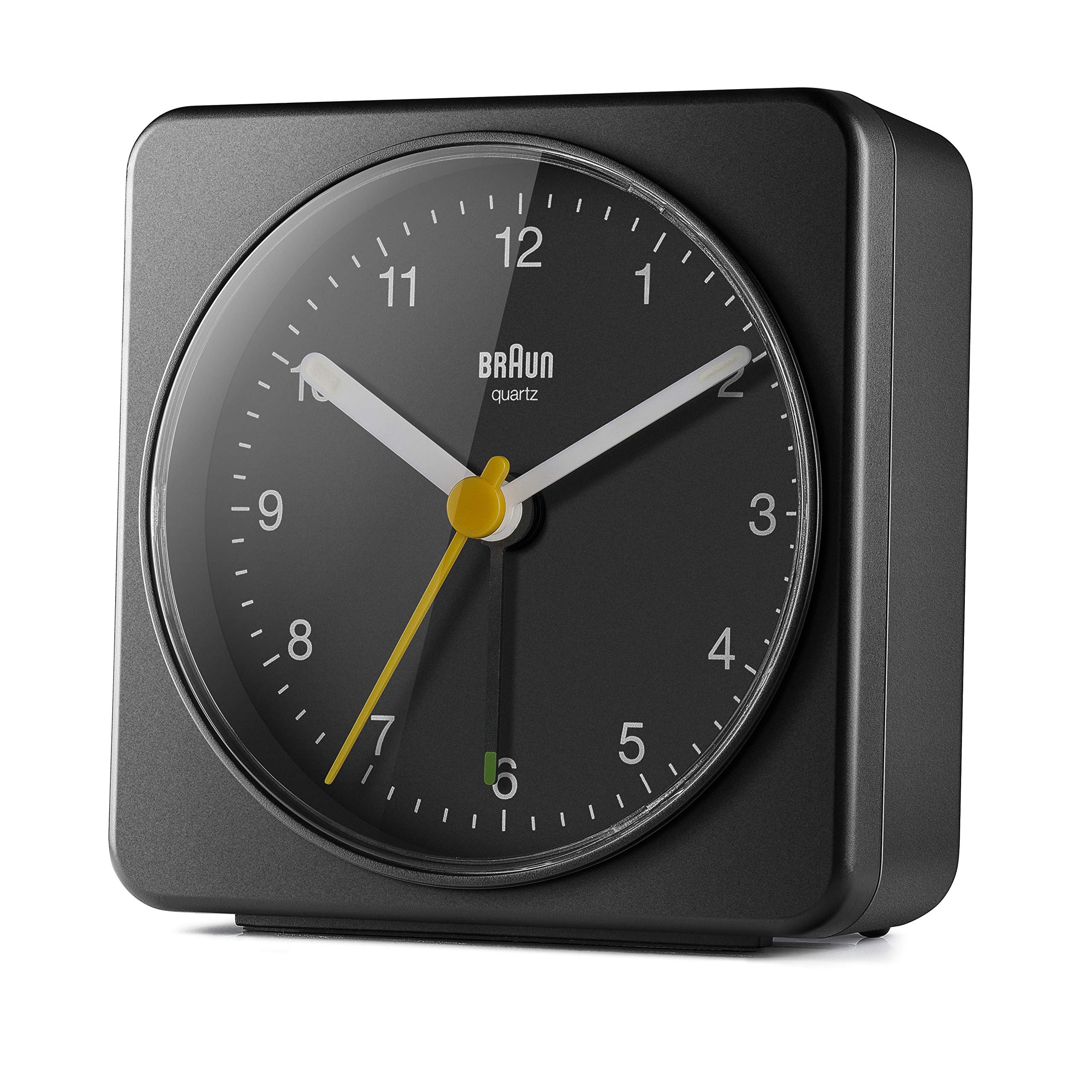 Braun klassischer analoger Quarzwecker in Schwarz/Schlummerfunktion & Lichtfunktion/ruhiges Präzisions-Quarzuhrwerk/leuchtende Zeiger/Crescendo-Alarm/Modell BC03B