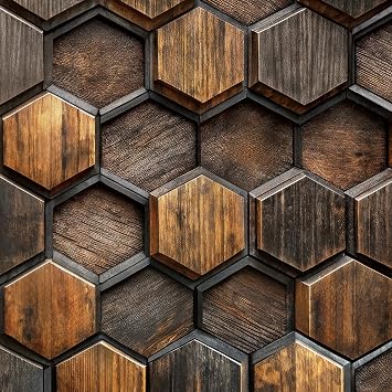 Log Cabin Wood Wallpaper Peel and Stick Wood Grain Contact Paper Dark Brown Walnut Waterproof Tile Wallpaper Kitchen Backsplash Geometric Hexagon Wall Panel Self Adhesive Removable 17.5x80