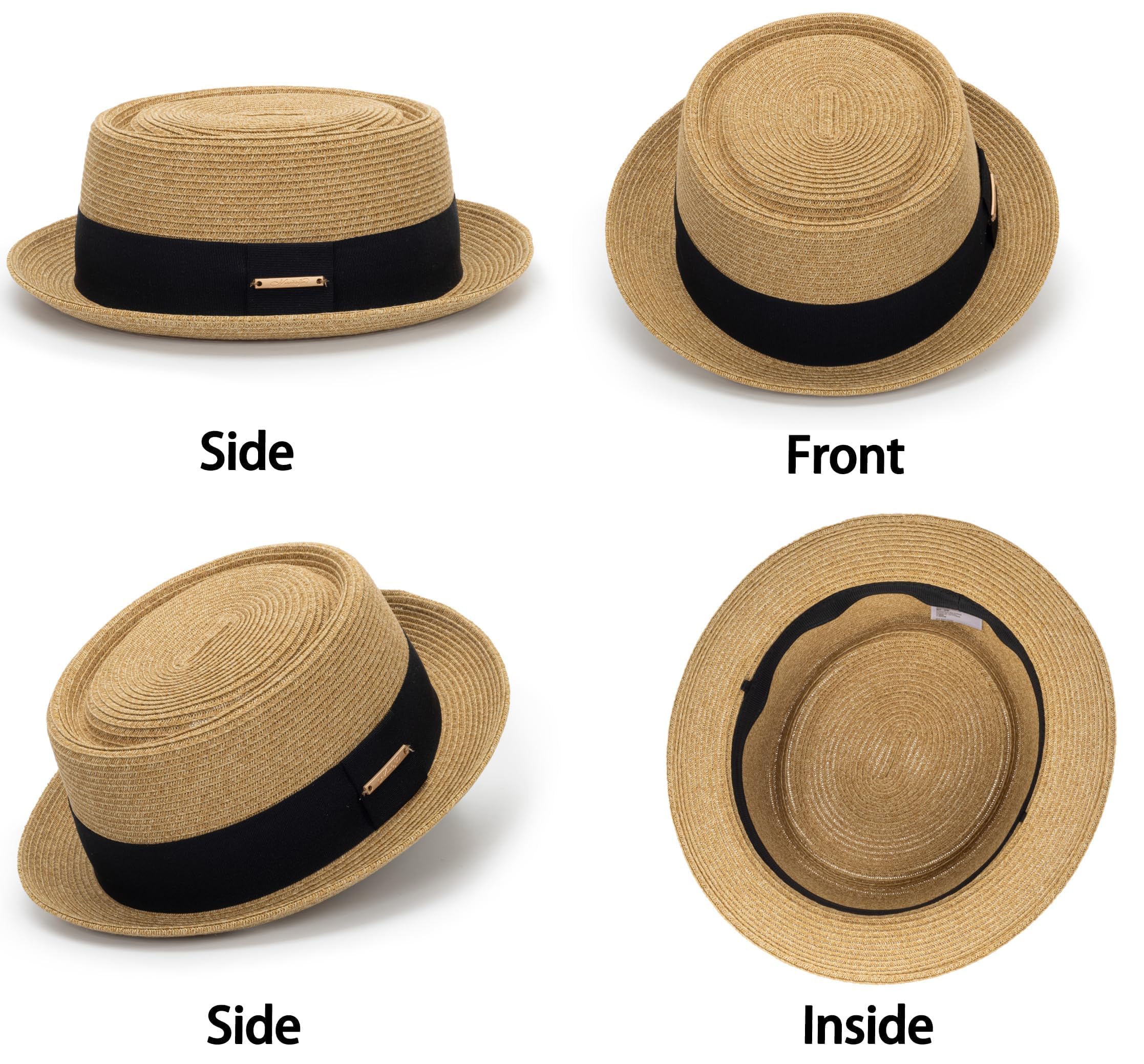 Sombrero de paja para el sol de los años 20 con parte superior plana, sombrero estilo fedora para hombre, mujer, unisex