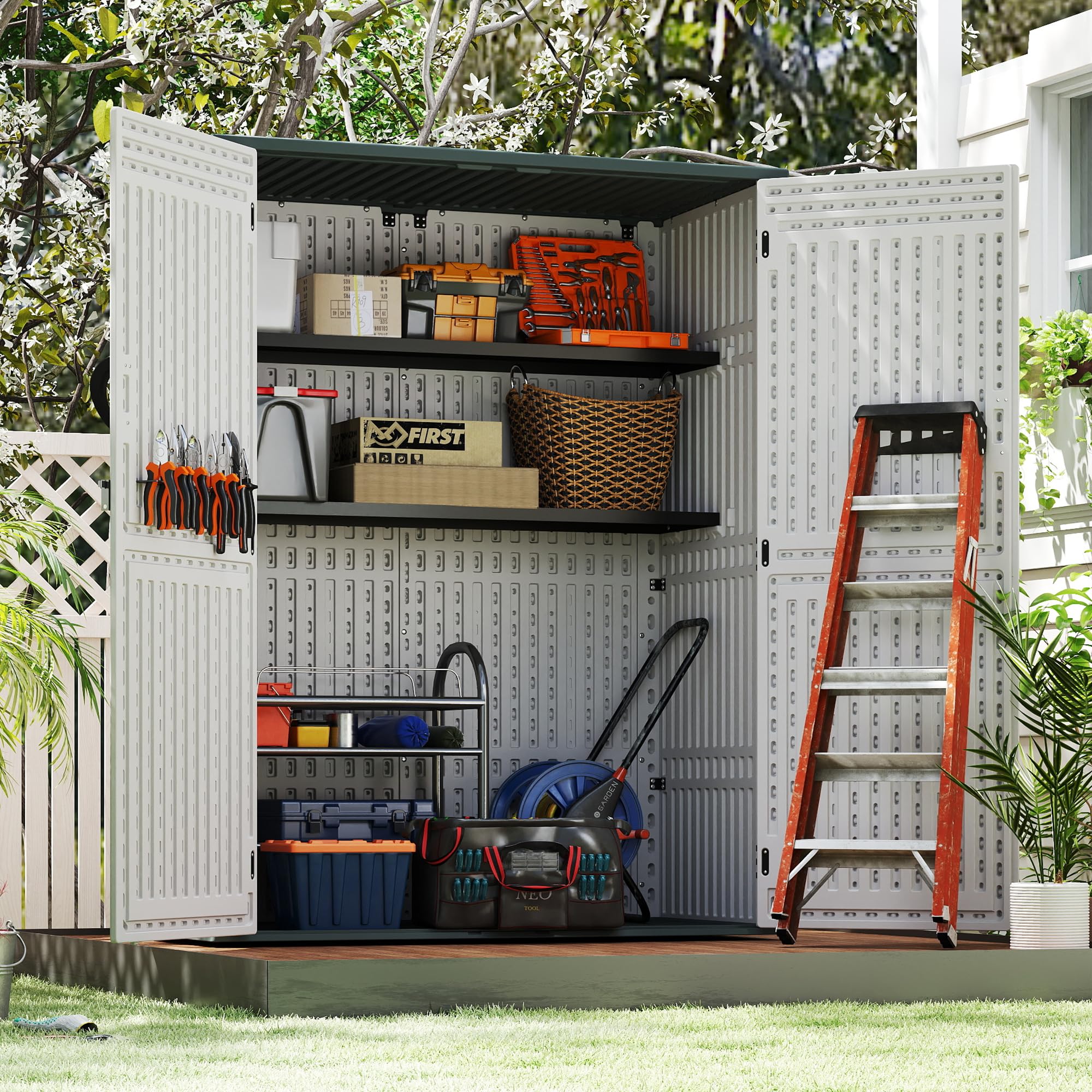 Amazon.com : EHHLY Vertical Resin Storage Shed with 2 Shelves, 60
