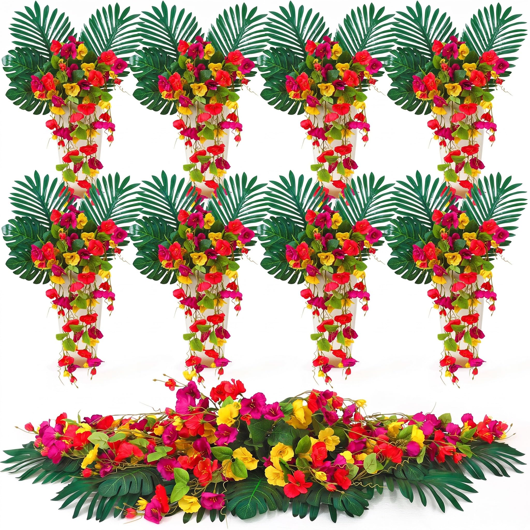 Photo 1 of Rivvlive Artificial Hibiscus Flowers & Tropical Leaves Set