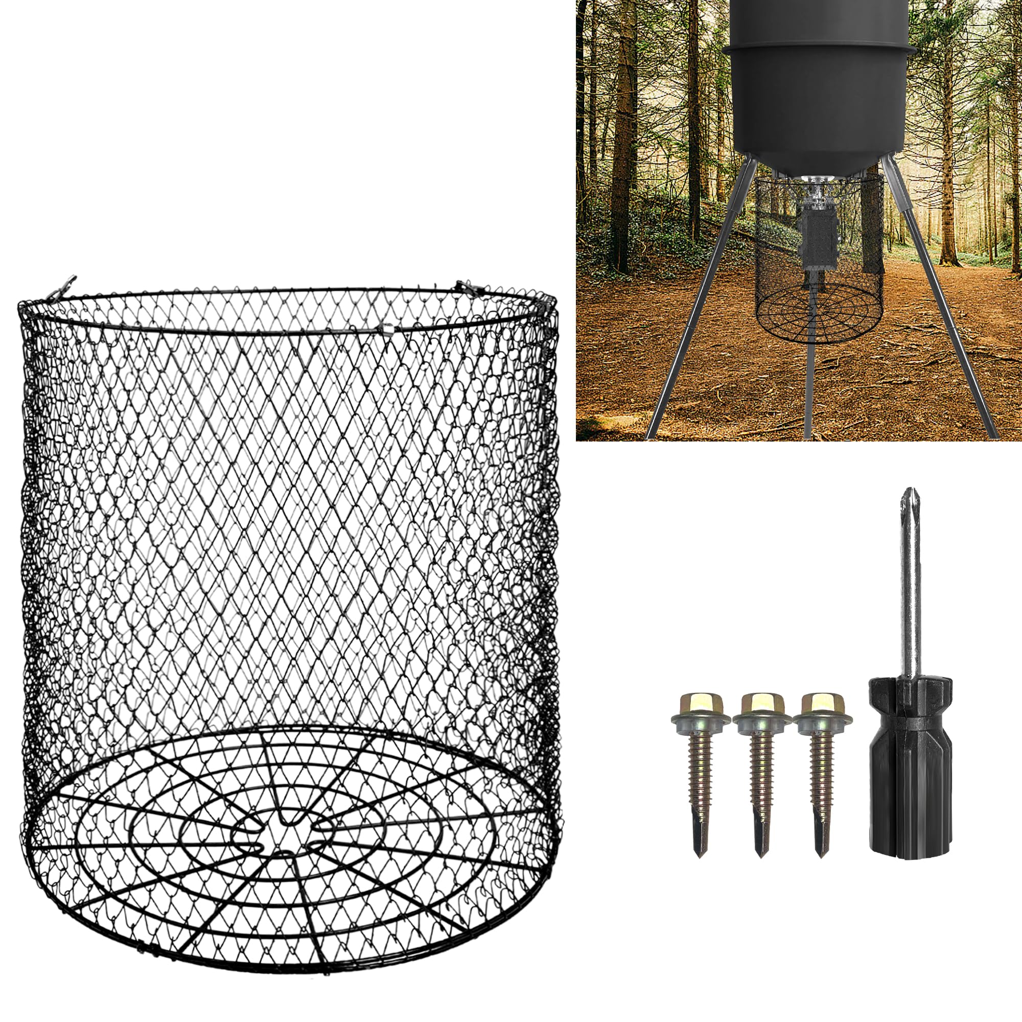Foldable Deer Feeder Varmint Guard, 13x12 in Stainless Steel Protective Cage for Outdoor Forest, Keep Raccoon Squirrels Birds Away